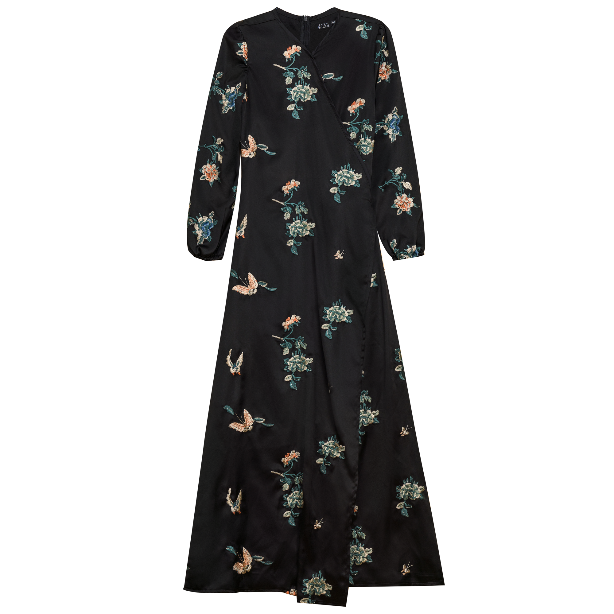 Floral Printed Wrap Dress in Black Print by Blue Moon