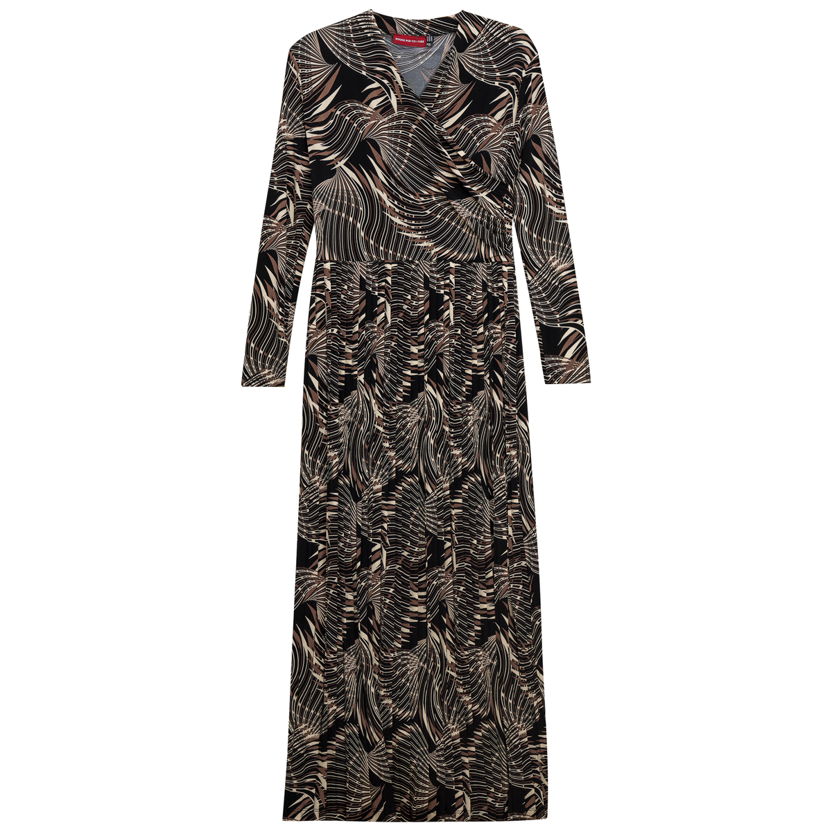 Printed Pleated Maxi Dress in Black Taupe by Rouge Pur Couture