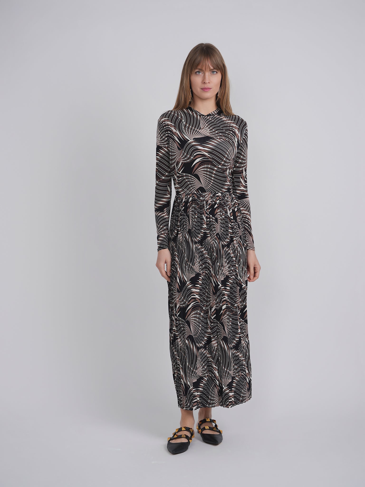 Printed Pleated Maxi Dress in by Rouge Pur Couture