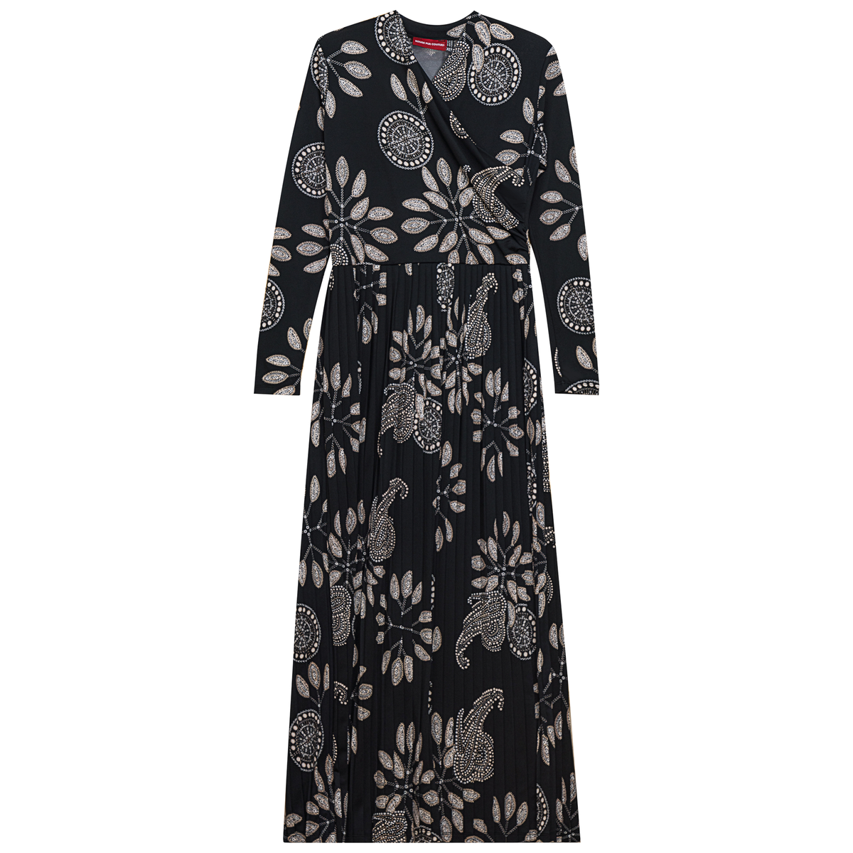 Printed Pleated Wrap Dress in Black White by Rouge Pur Couture