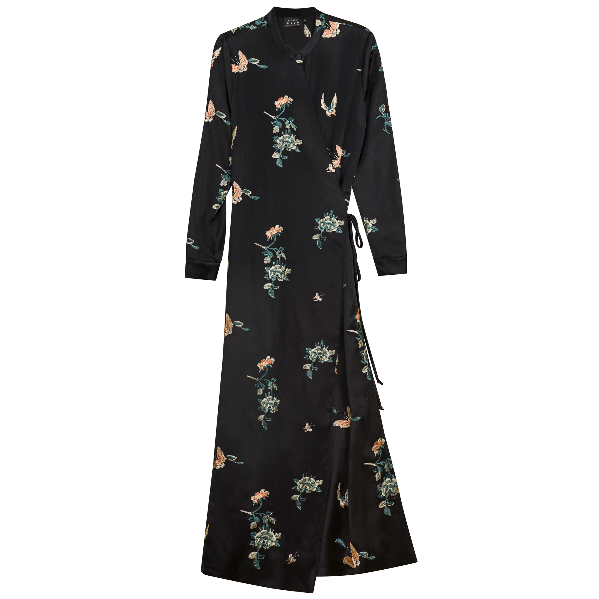Silk Wrap Dress in Black Print by Blue Moon