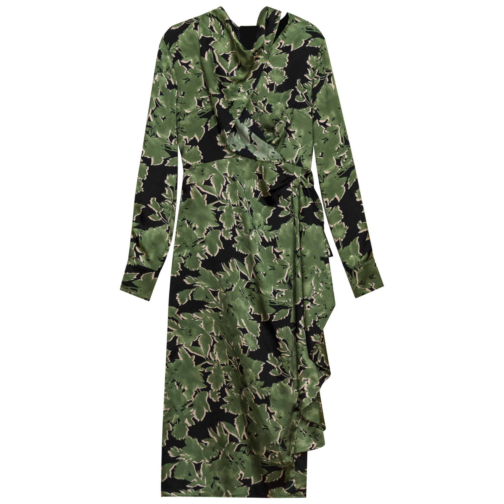 Printed Satin Dress in Sage Black by Caitlin