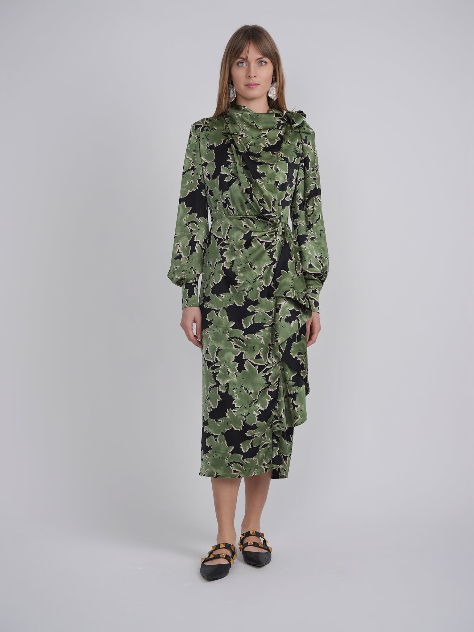 Printed Satin Dress in by Caitlin