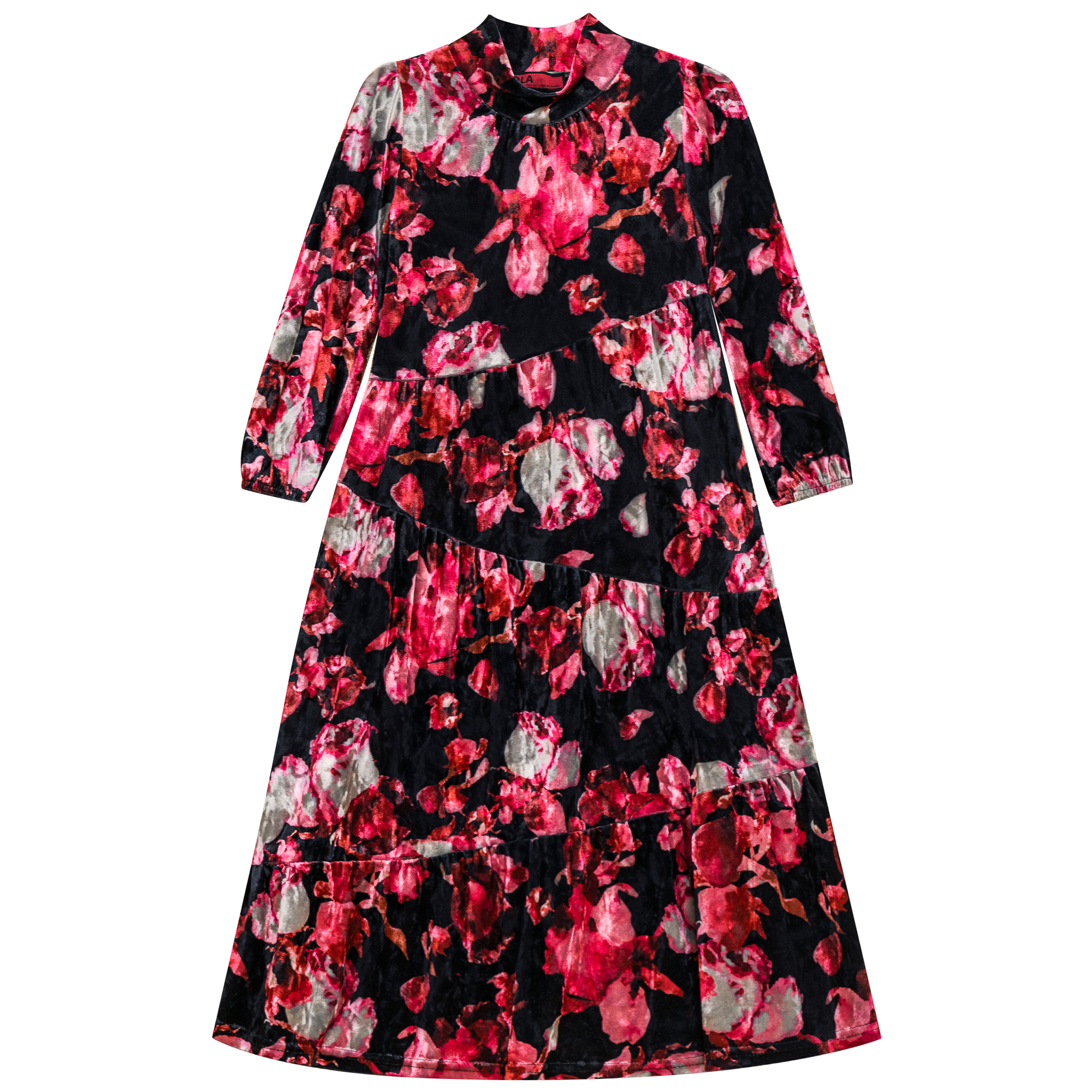 Long Tiered Dress in Black Red by Lola