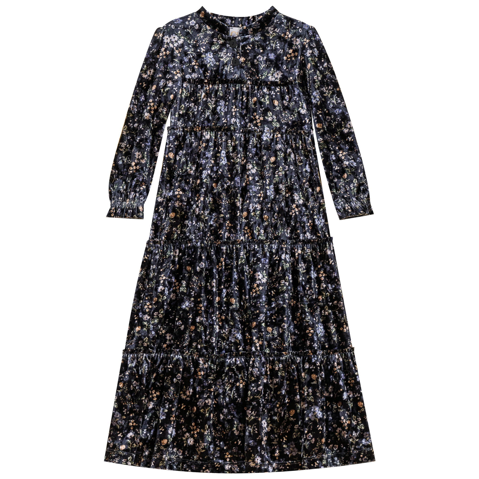 Printed Tiered Ruffled Dress in Blue by Clô