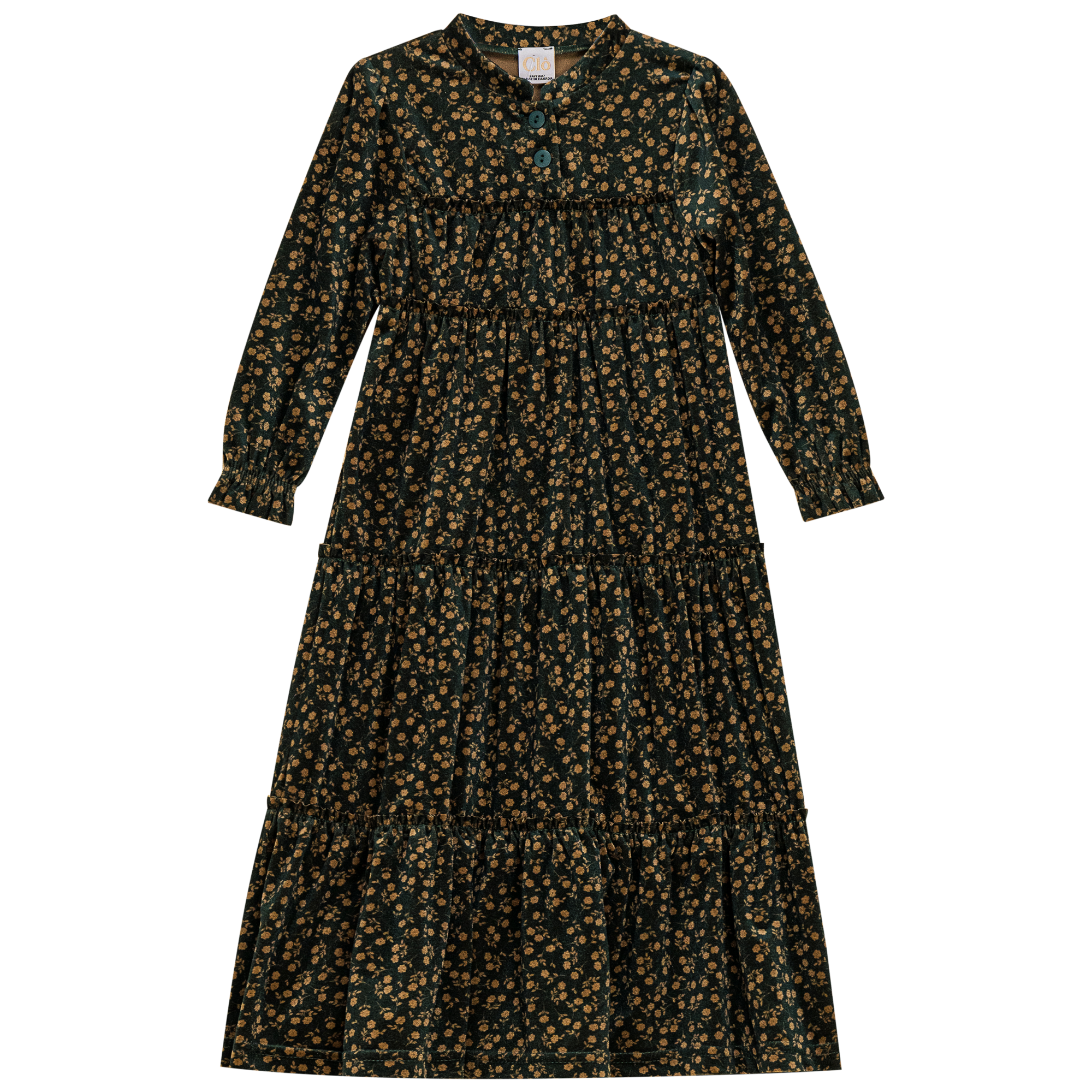 Printed Tiered Ruffled Dress in Olive by Clô