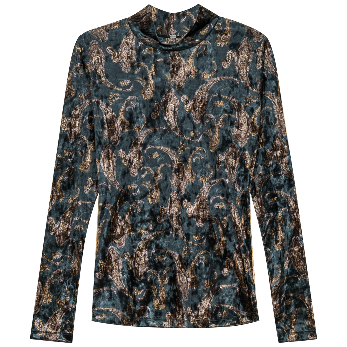 Printed Mock Neck Top in Emerald by Ginger