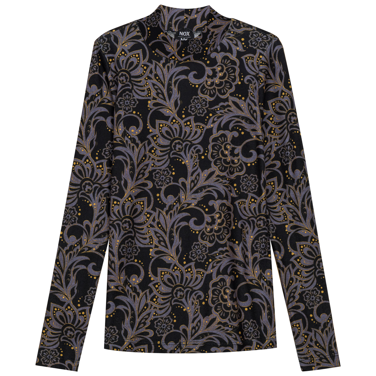 Printed Mock Neck Top in BLACK PRINT by NOX-NY