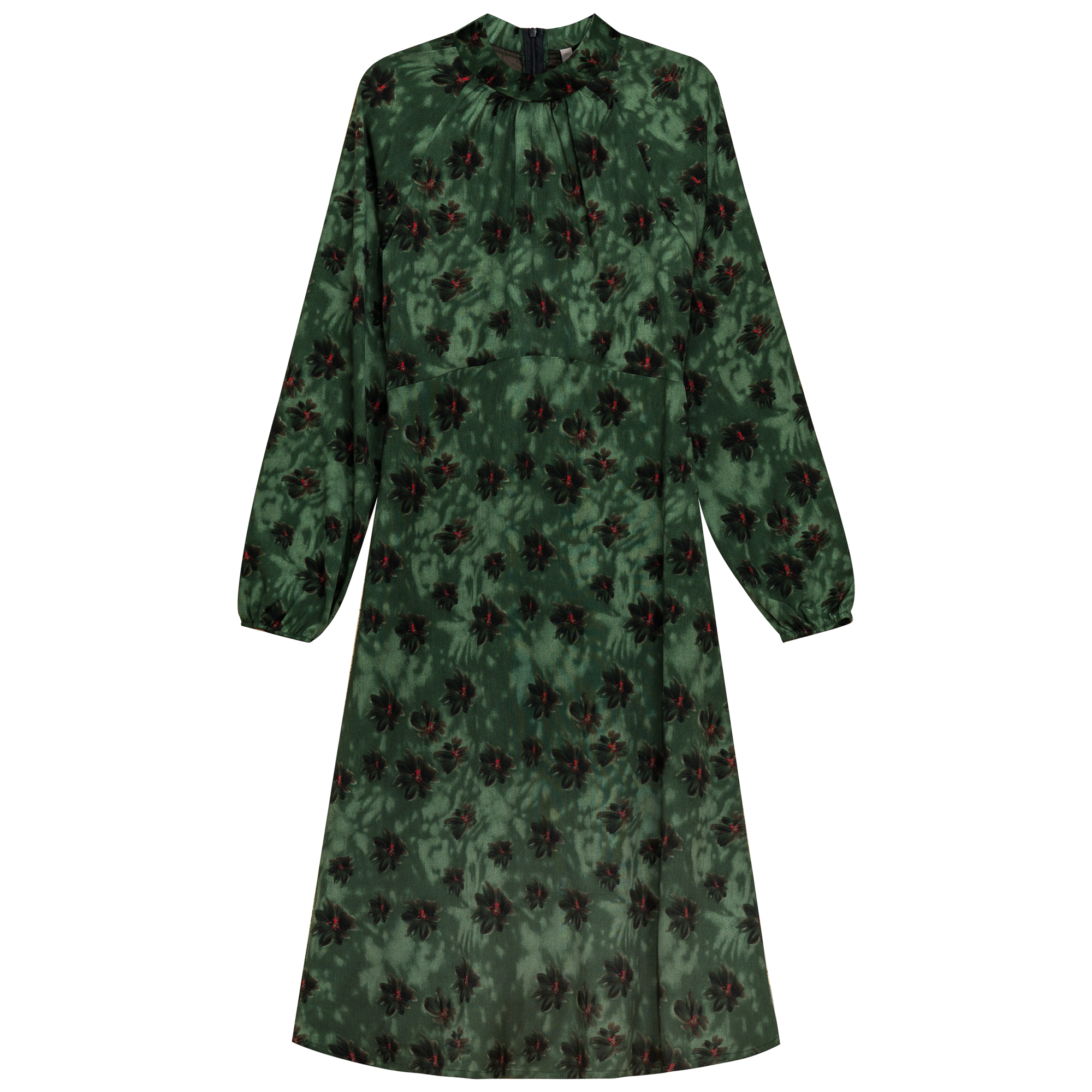 Mock Neck Printed Dress in Green Print by Ginger
