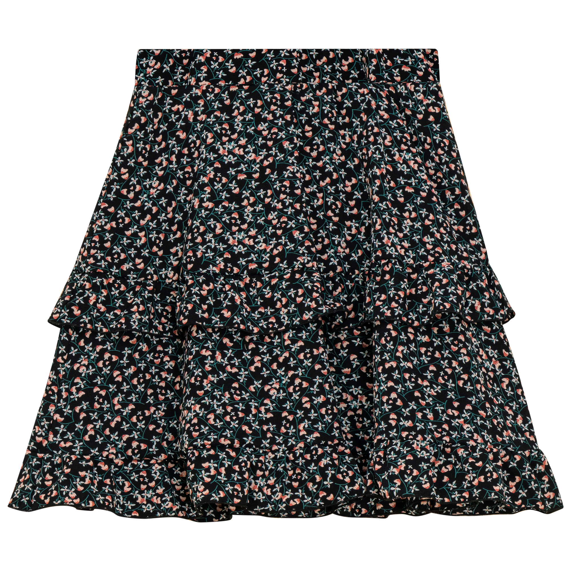 Ruffled Tiered Skirt in Floral Print by Imagine