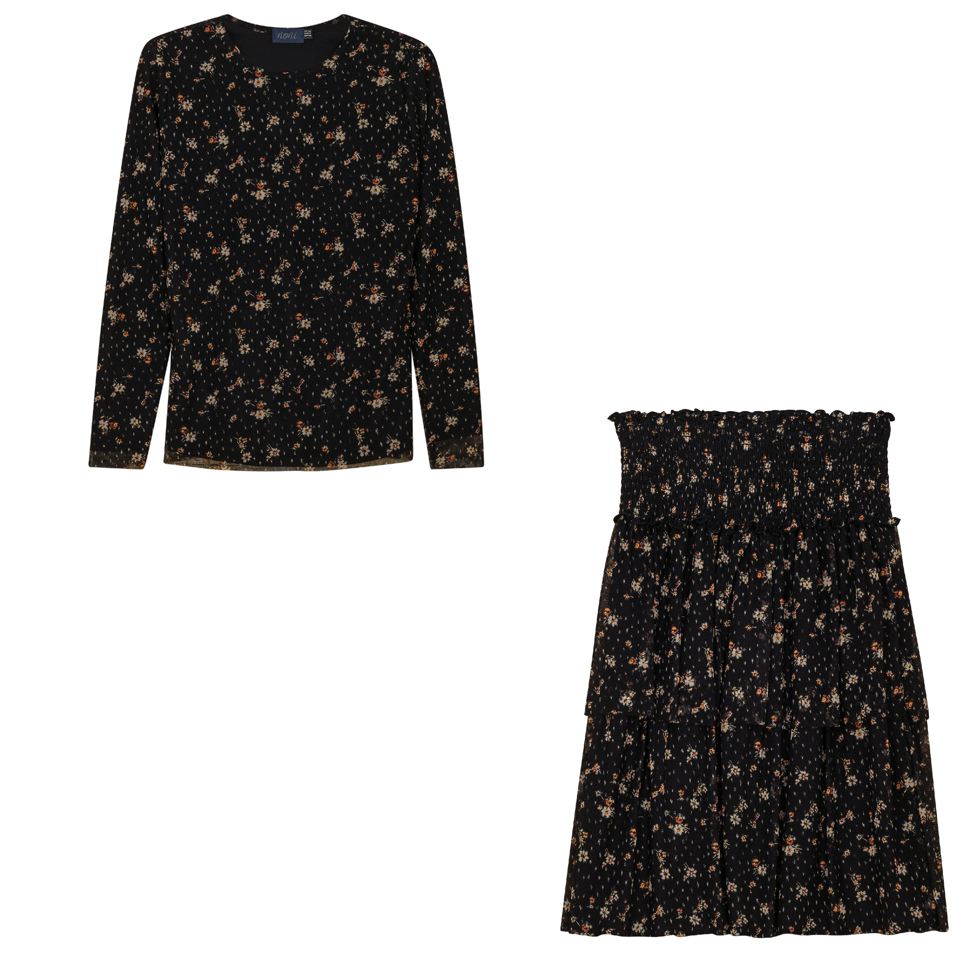 Floral Printed 2Pc Set in Black Floral by Noni