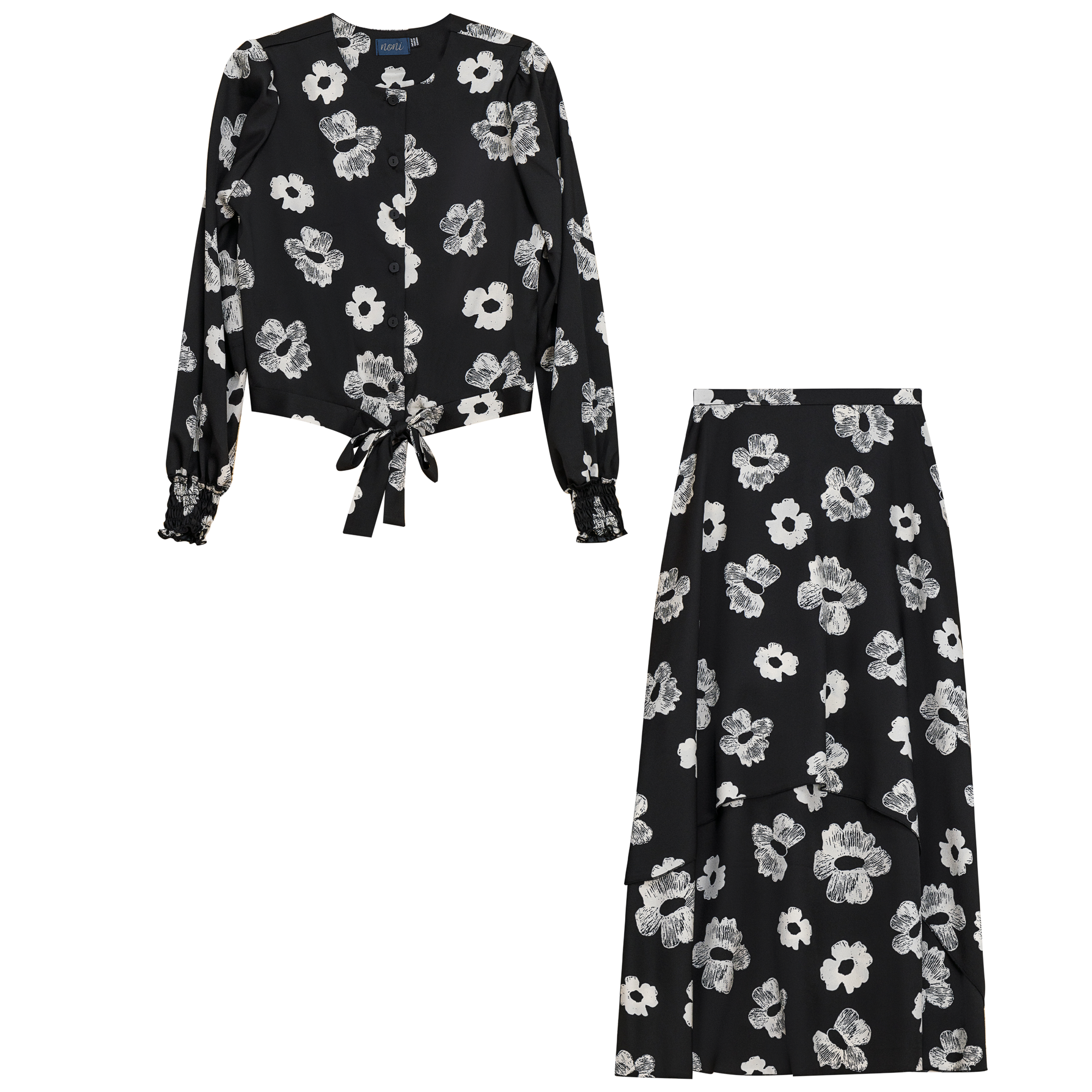 Printed 2Pc Set in Black by Noni