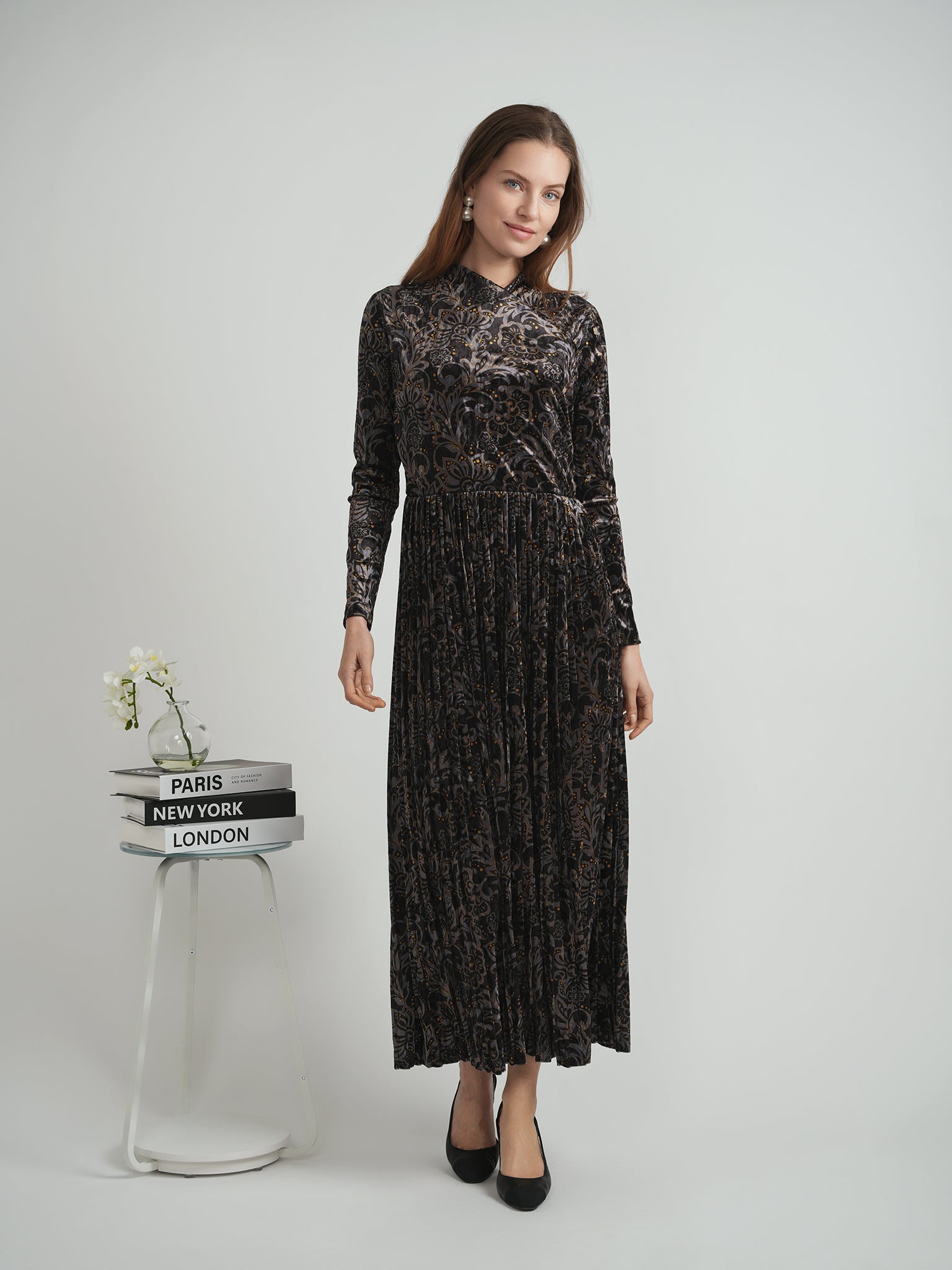 Printed Pleated Wrap Dress in by Rouge Pur Couture