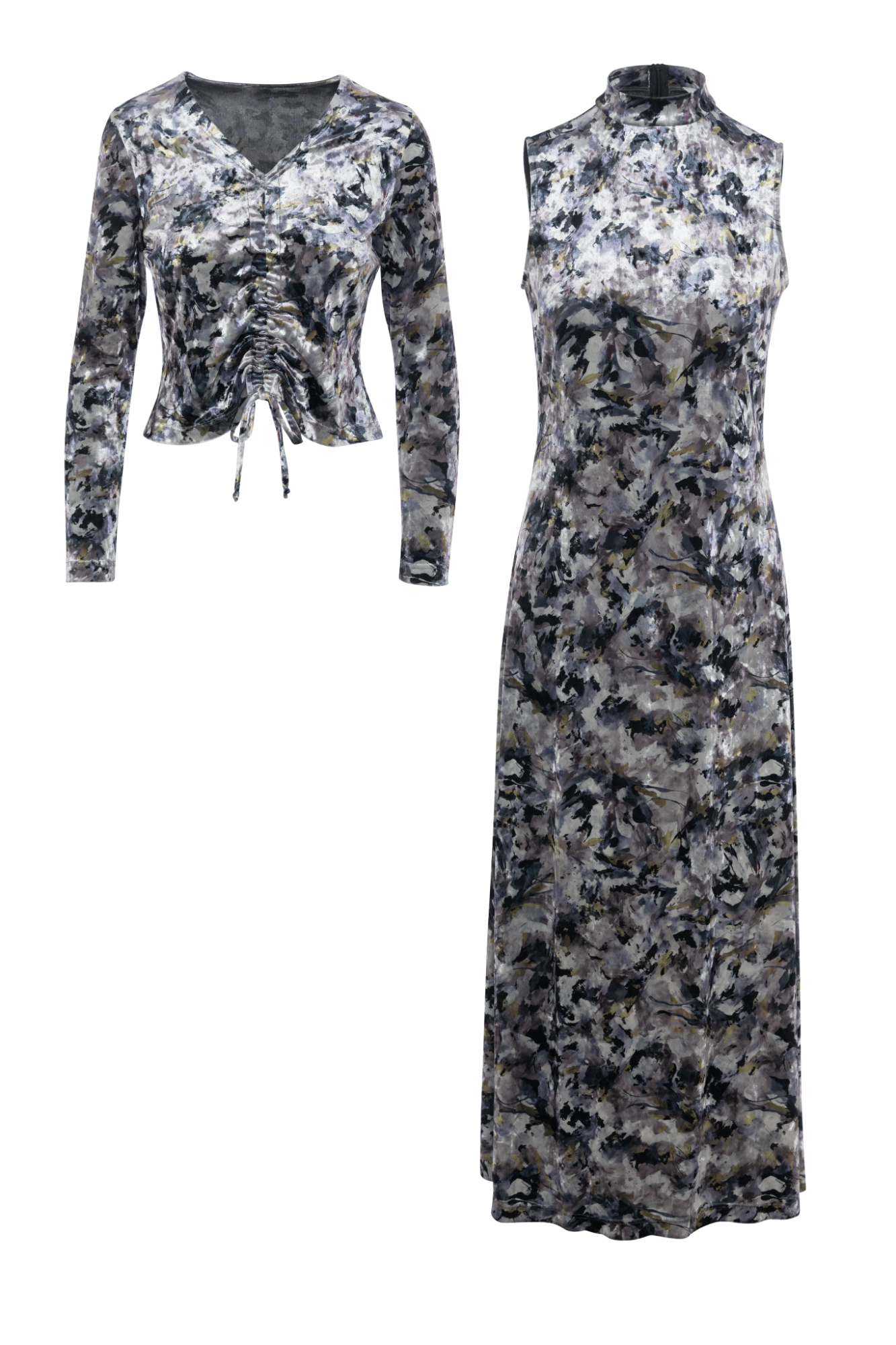 Velour Printed Midi Jumper Set in Multi Print by A C + Co