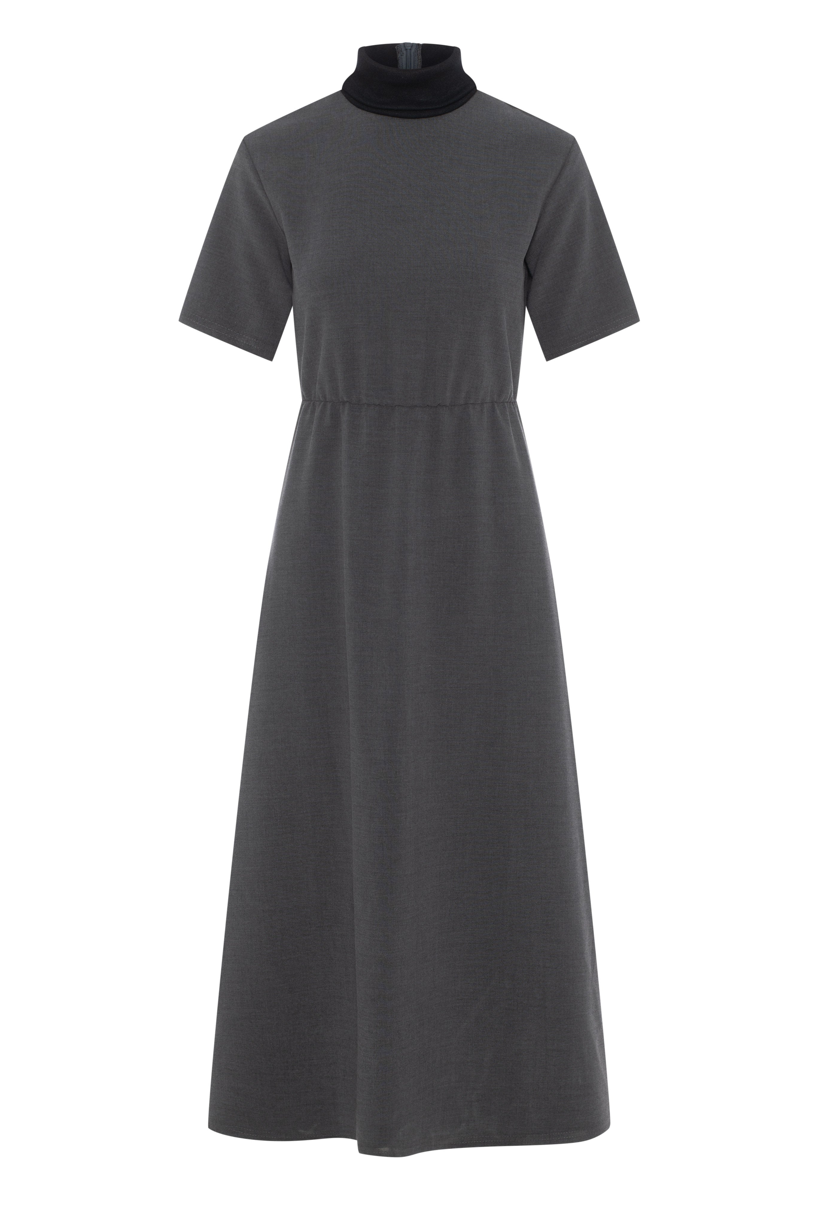 Midi Mock Kneck Dress in Charcoal by Blanc et Noir