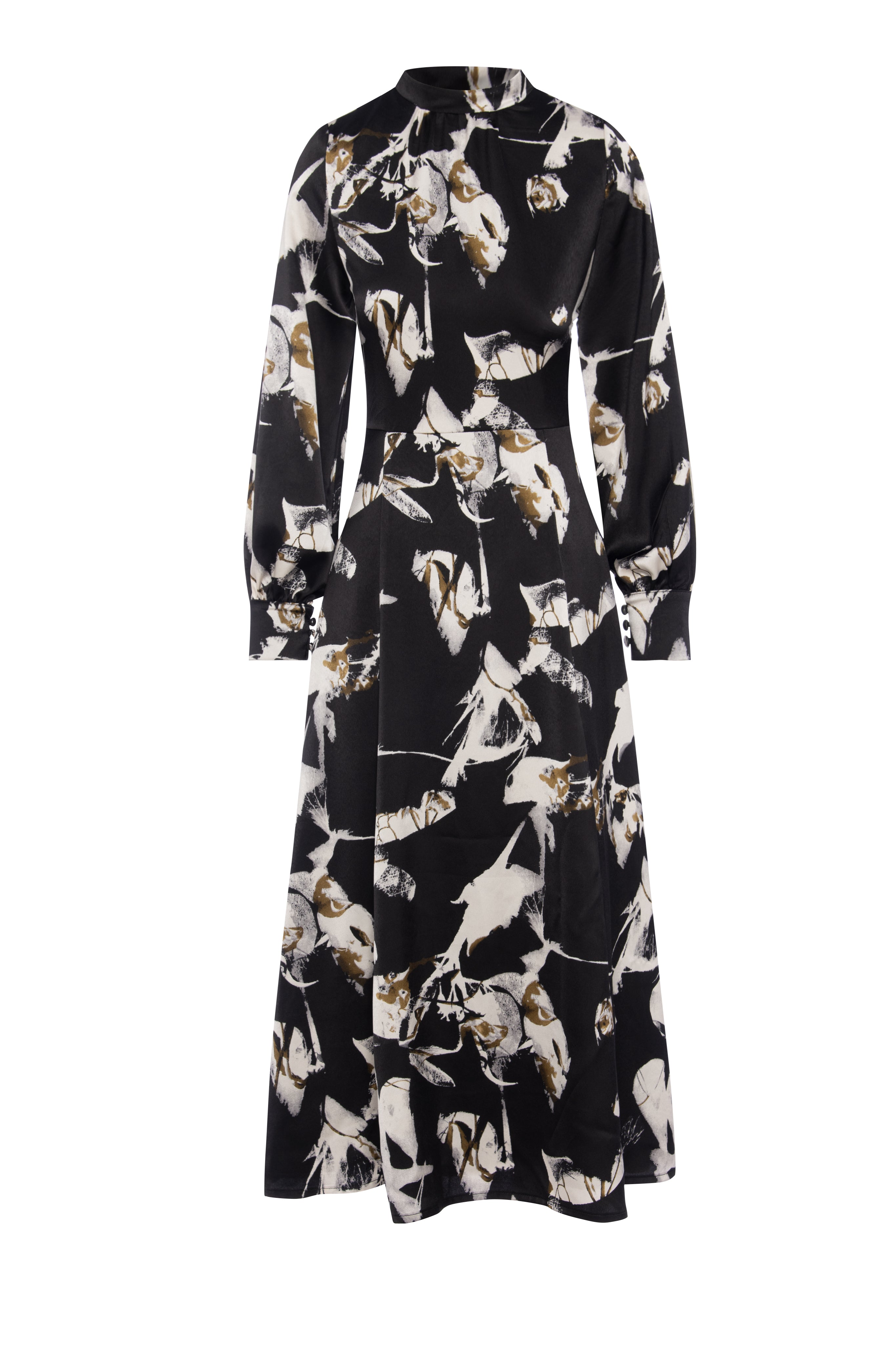 Panelled Printed Dress in Black Print by Caitlin