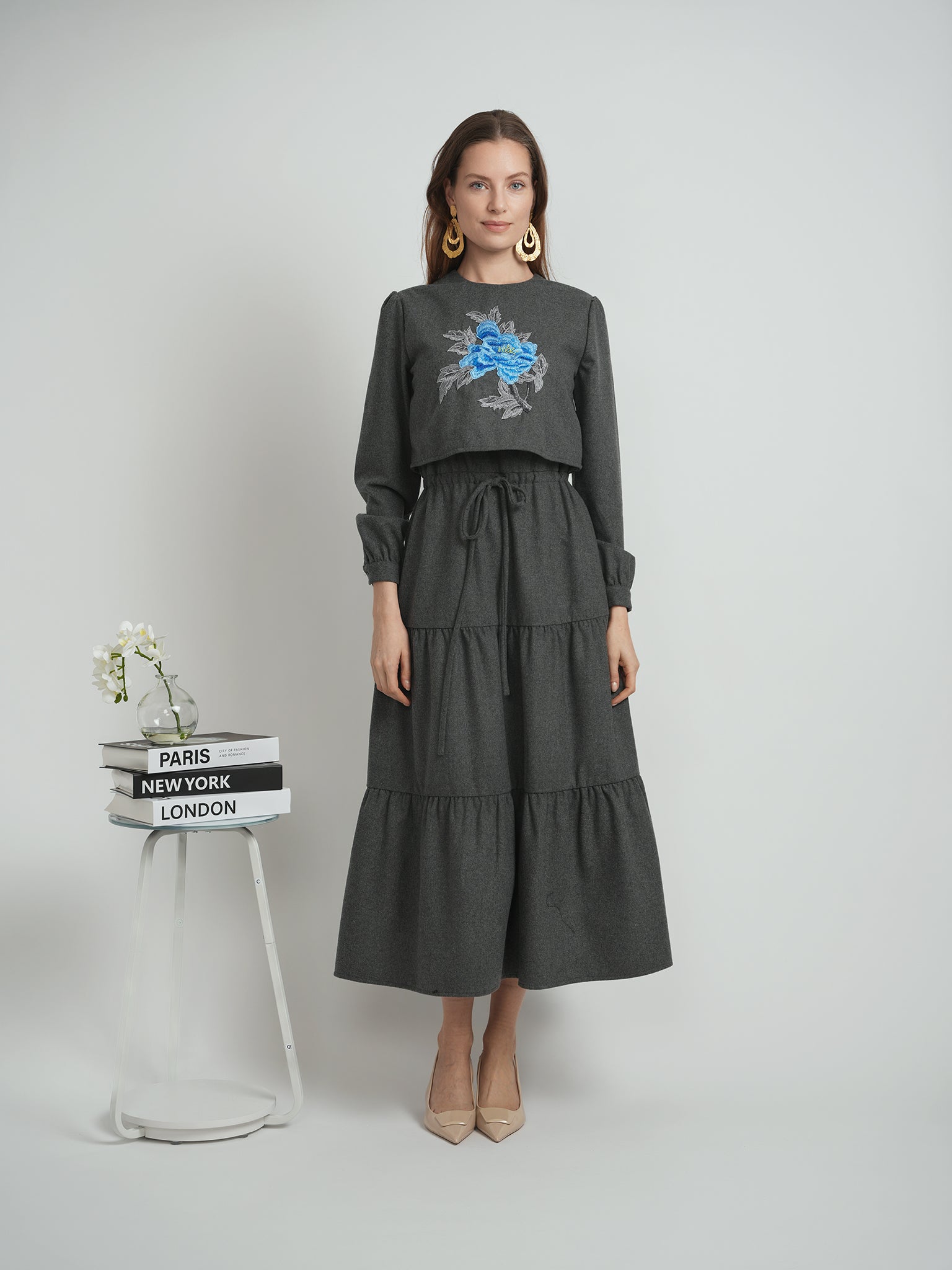 Tiered Floral Embroidered Dress in by Rouge Pur Couture