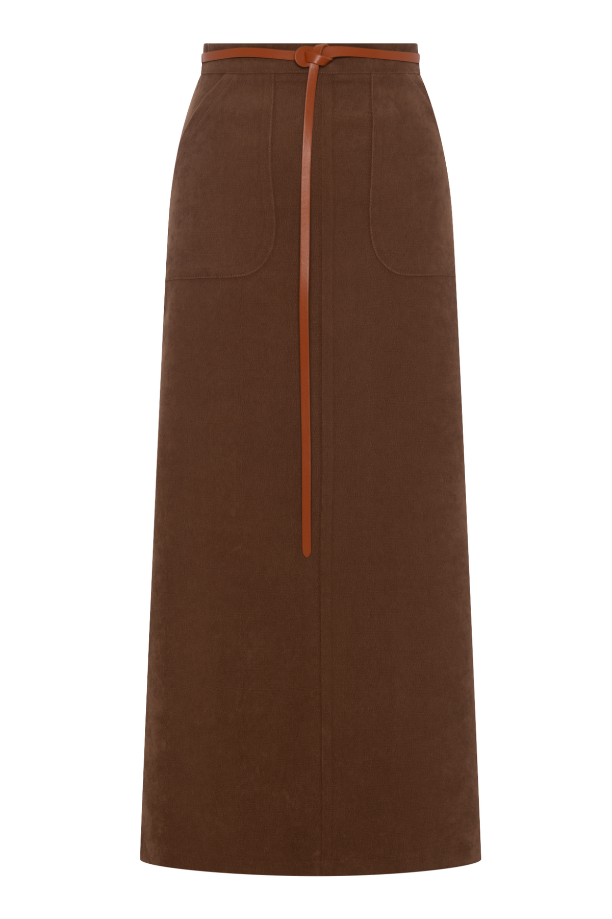 Belted Pocket Skirt in Cognac by Maxmrkt