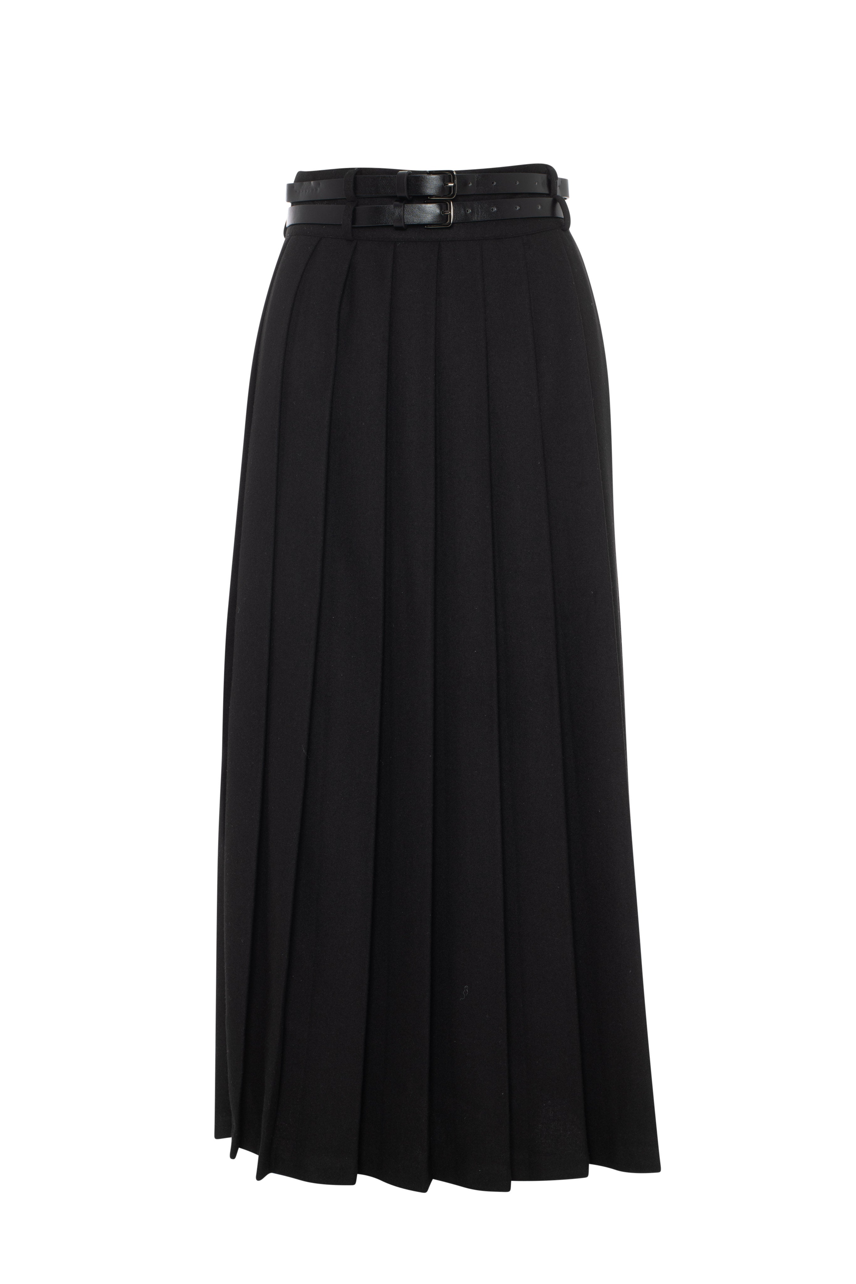 Double Belted Pleated Skirt in Black by Moss