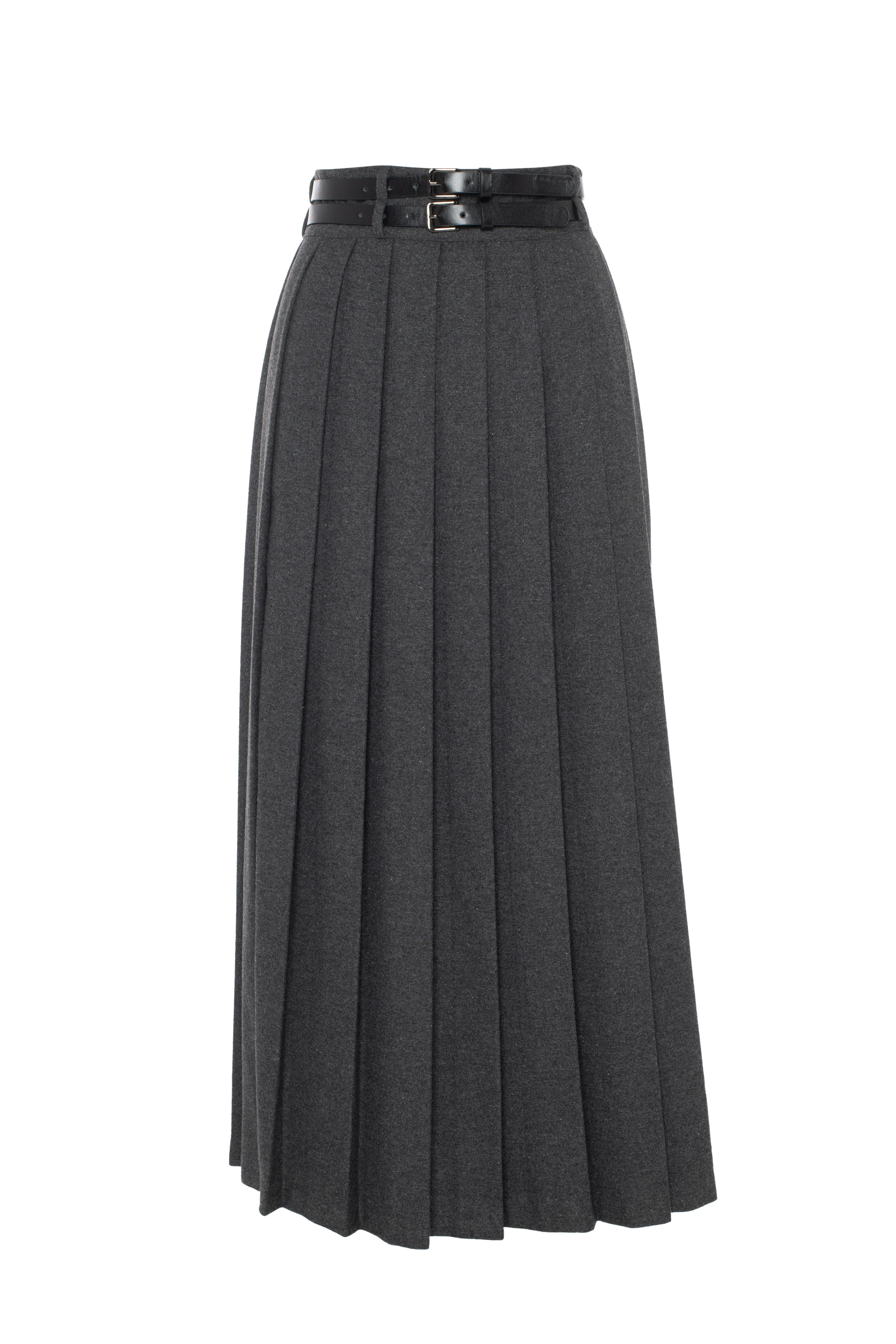 Double Belted Pleated Skirt in Charcoal by Moss