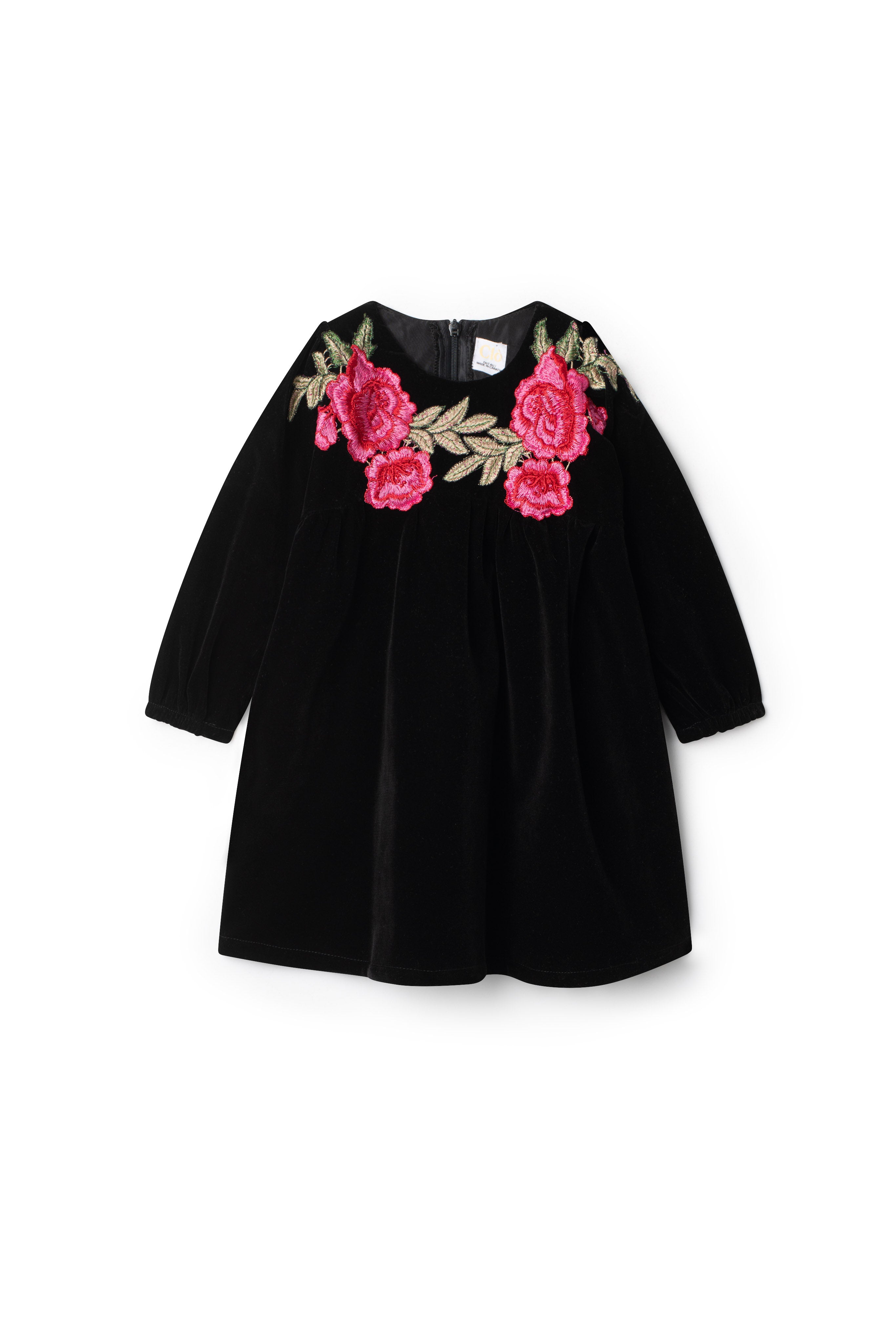 Velour Floral Print Dress in Black by Clô