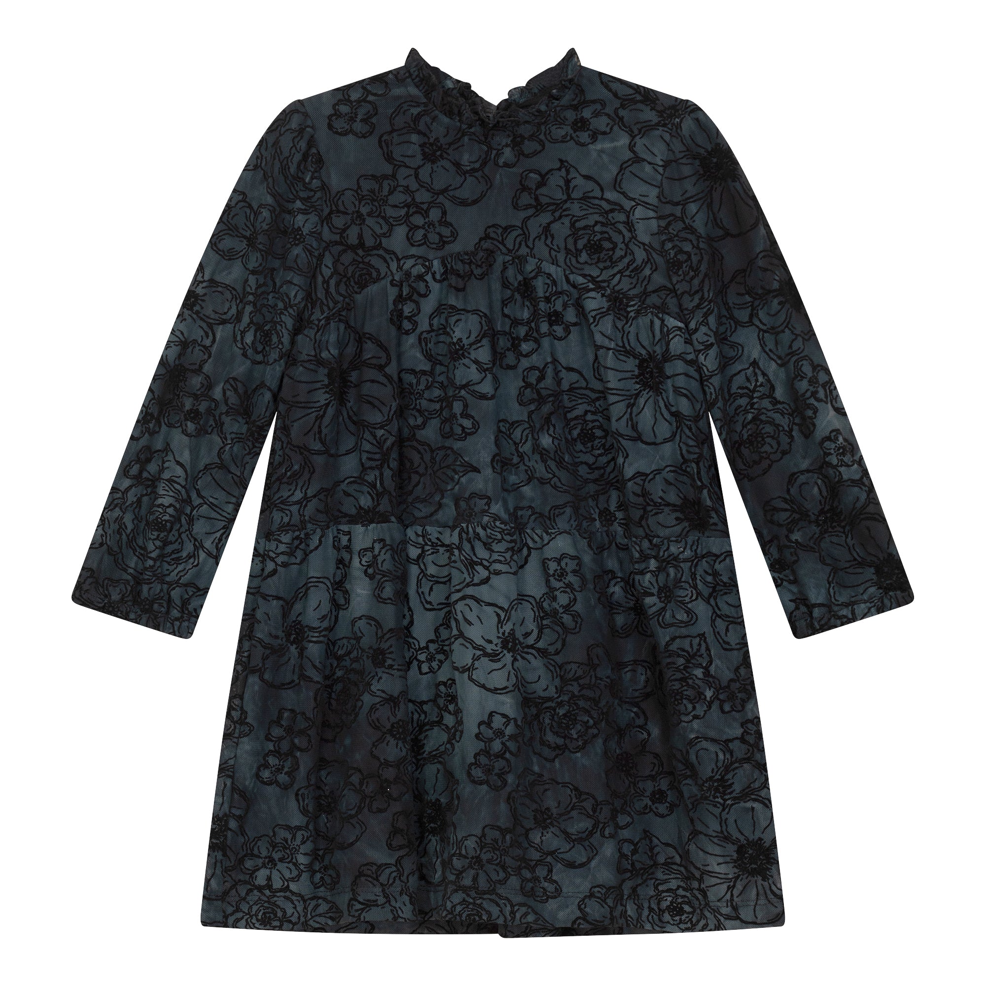 Ruffle Neck Dress in Black Floral by The Umbrella Academy