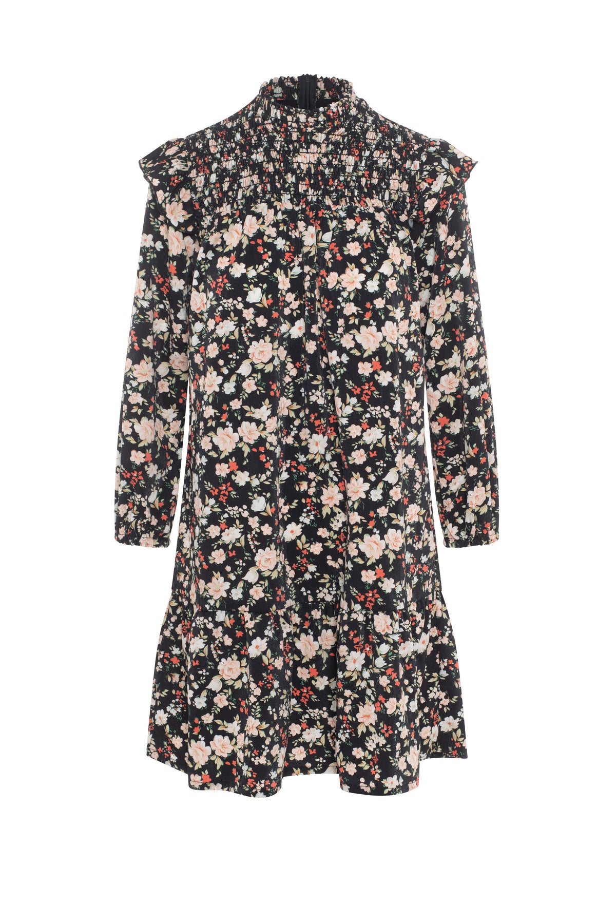 Floral Smocked Neck Dress in Black Floral by Imagine
