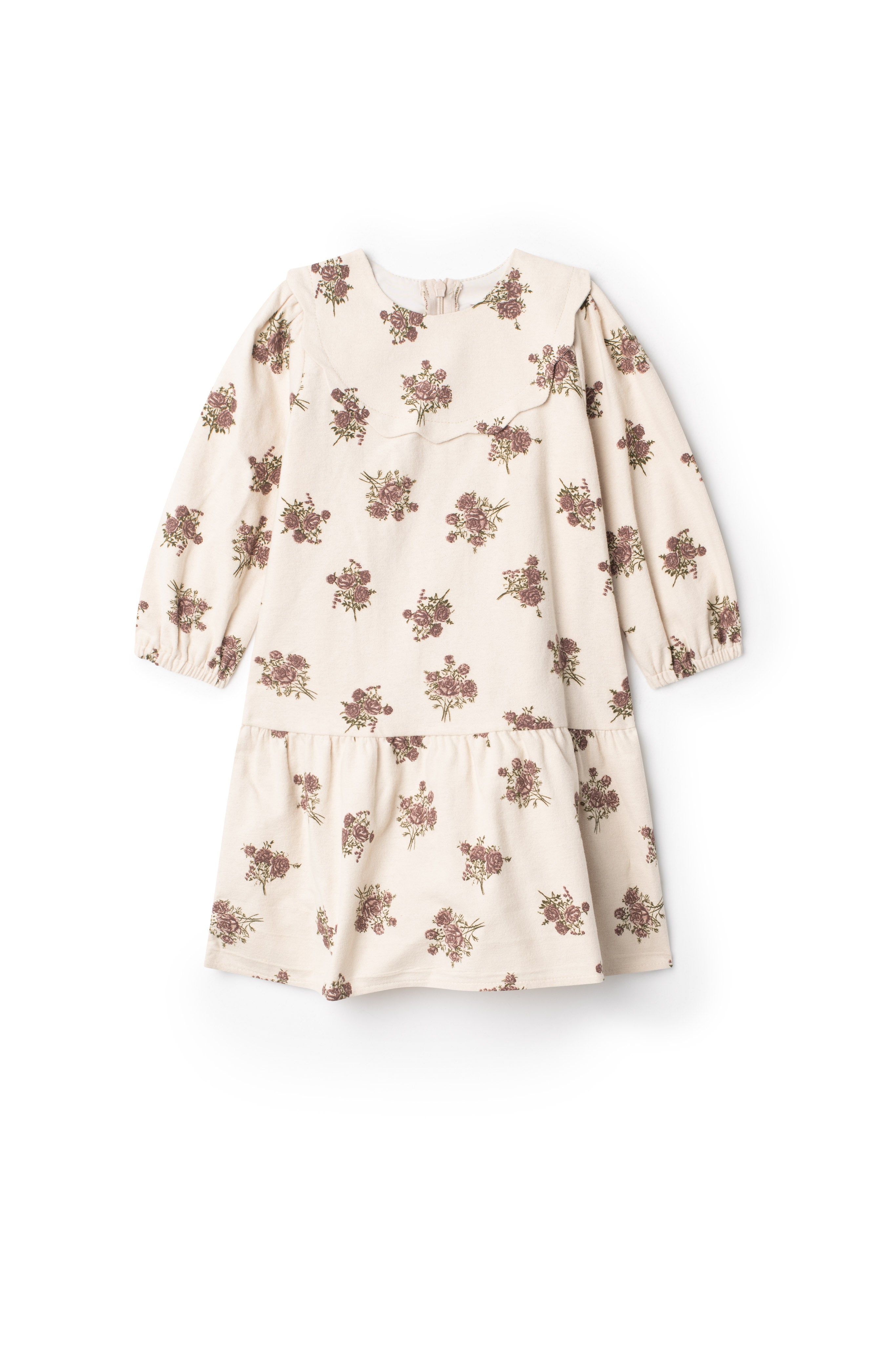 Printed Woven Dress in Beige Burgundy Floral by Posie & Pistachio