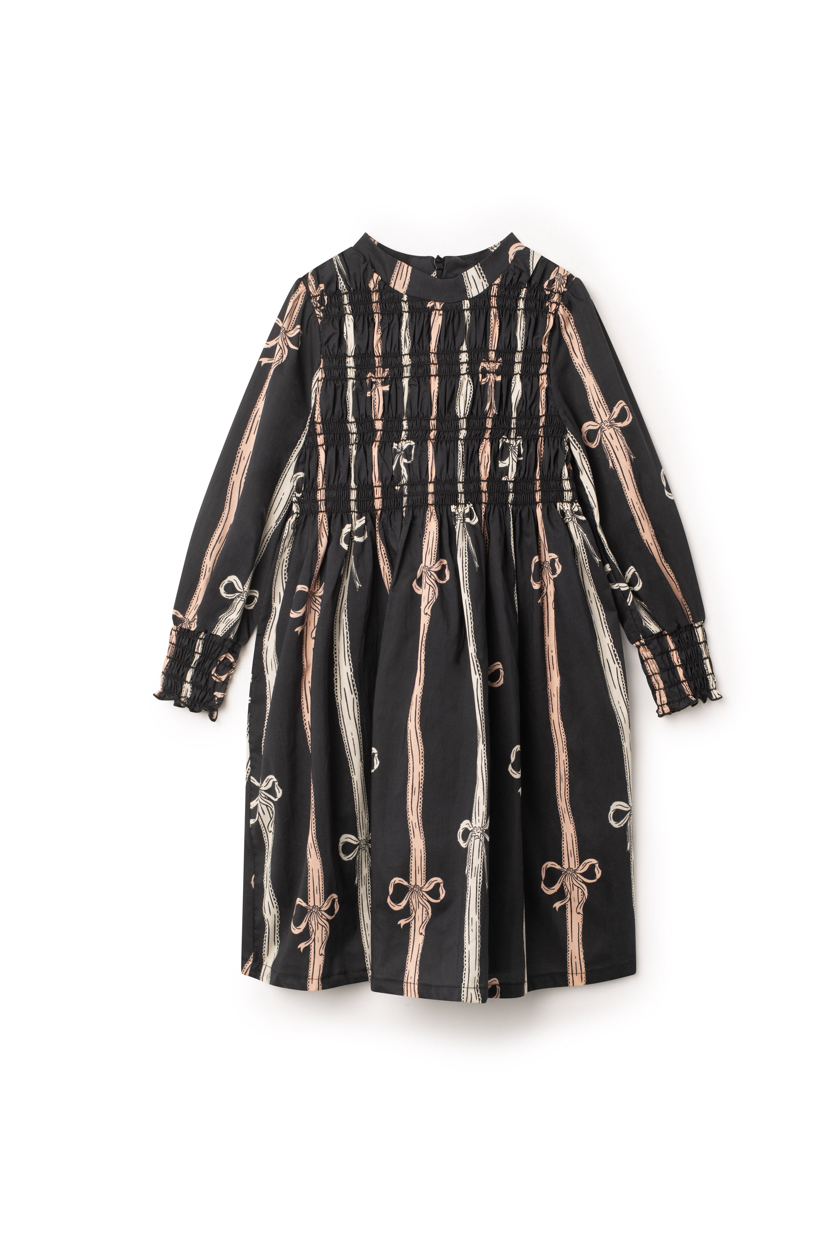 Printed Smocked Cuffs Dress in by Space Grey