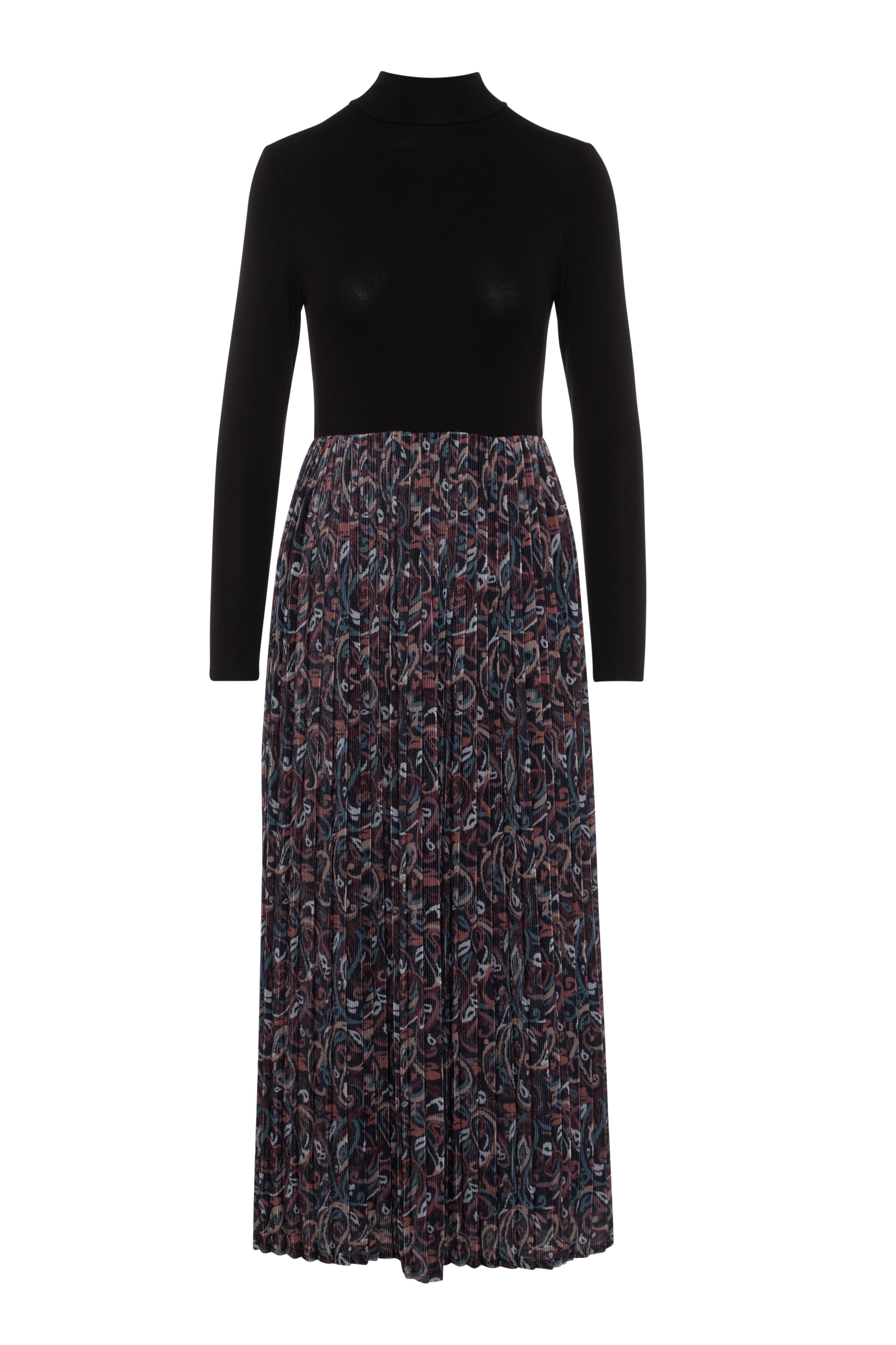 Harmony Pleated Dress in Black Burgundy Paisley by Noni