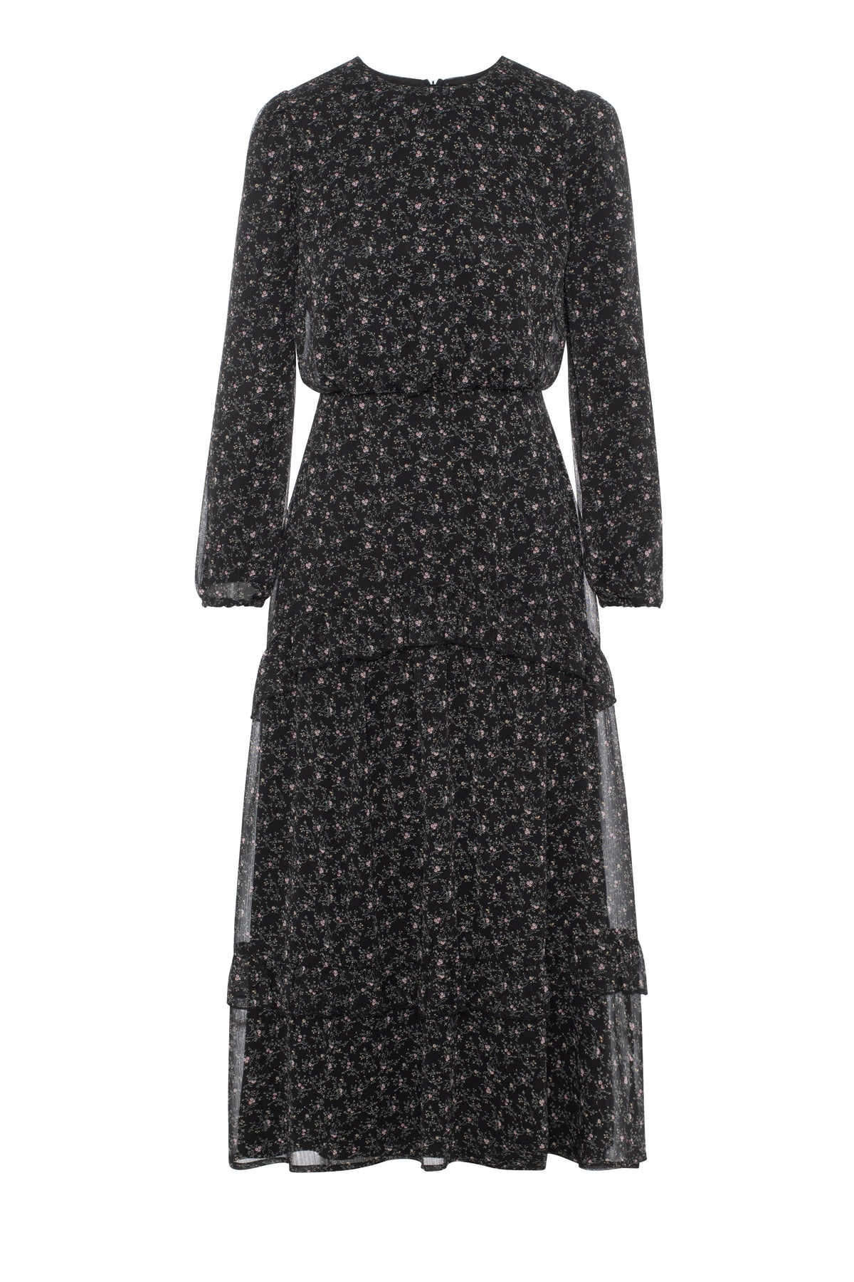 Ruffle Tiered Dress in Mini Pink Flower by Noni