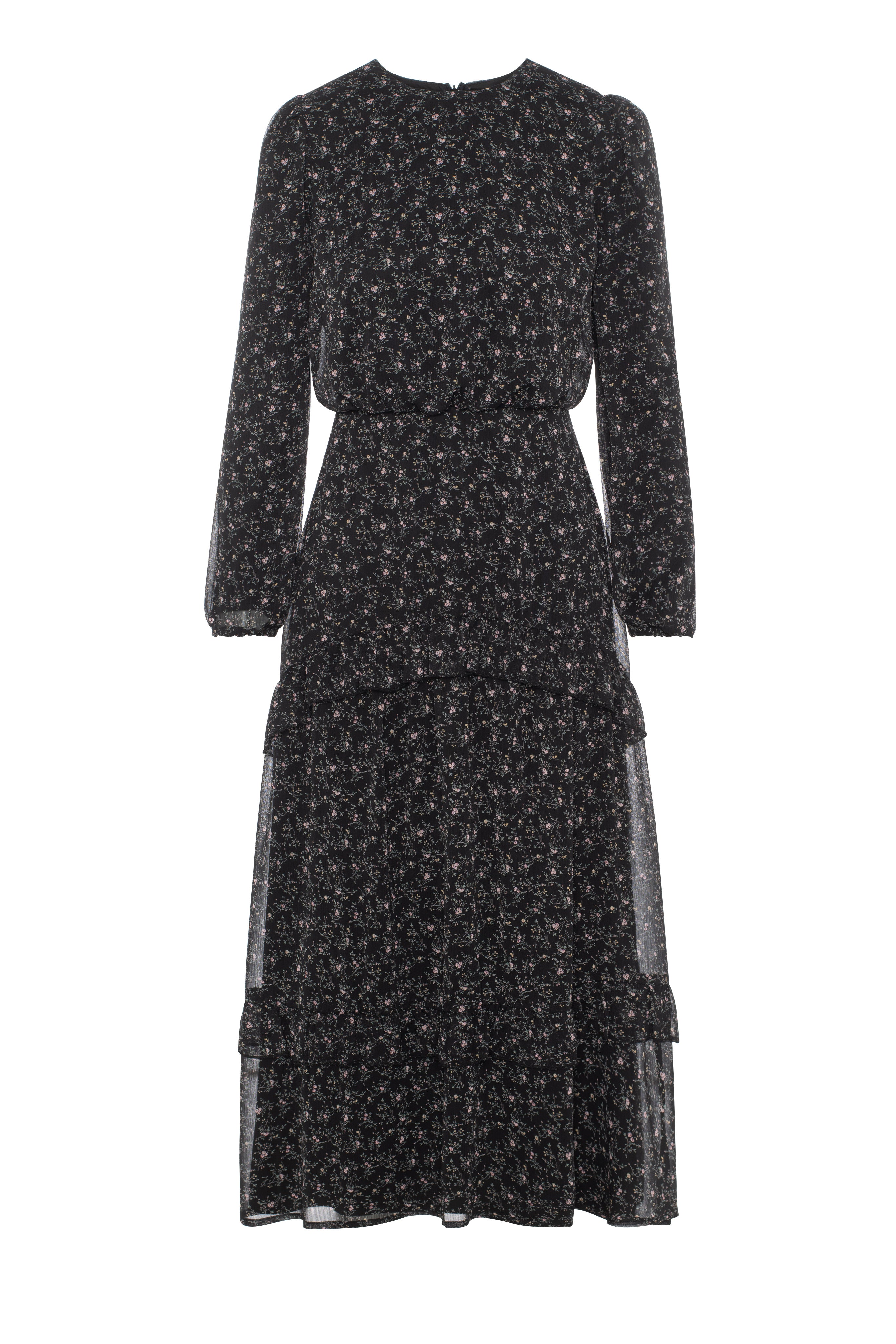 Ruffle Tiered Dress in Mini Pink Flower by Noni