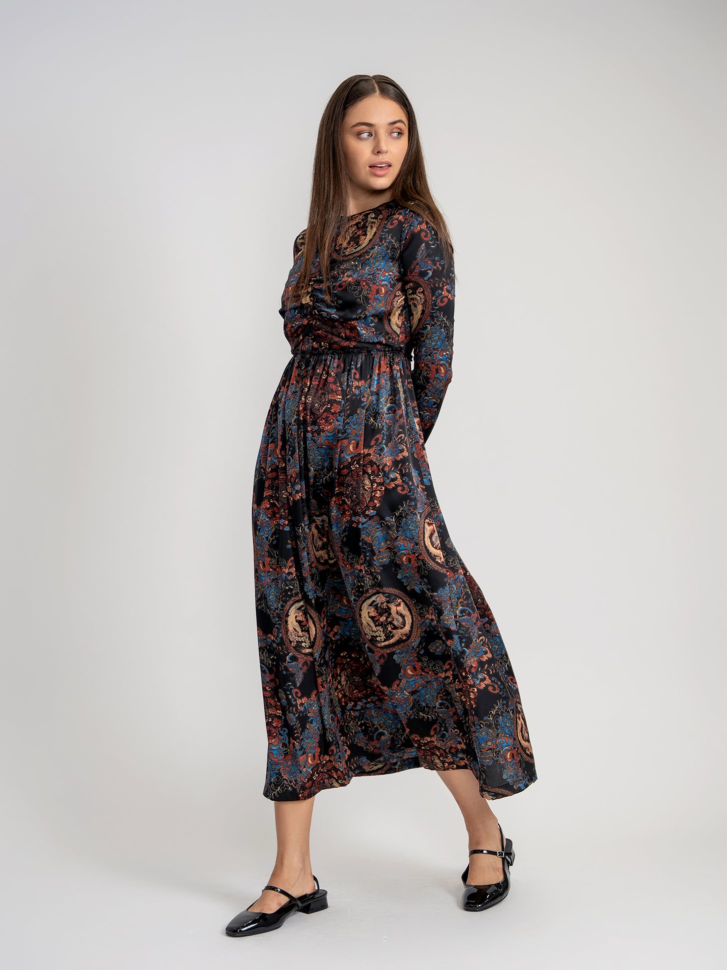 Baroque Medallion Ruched Dress in by Noni