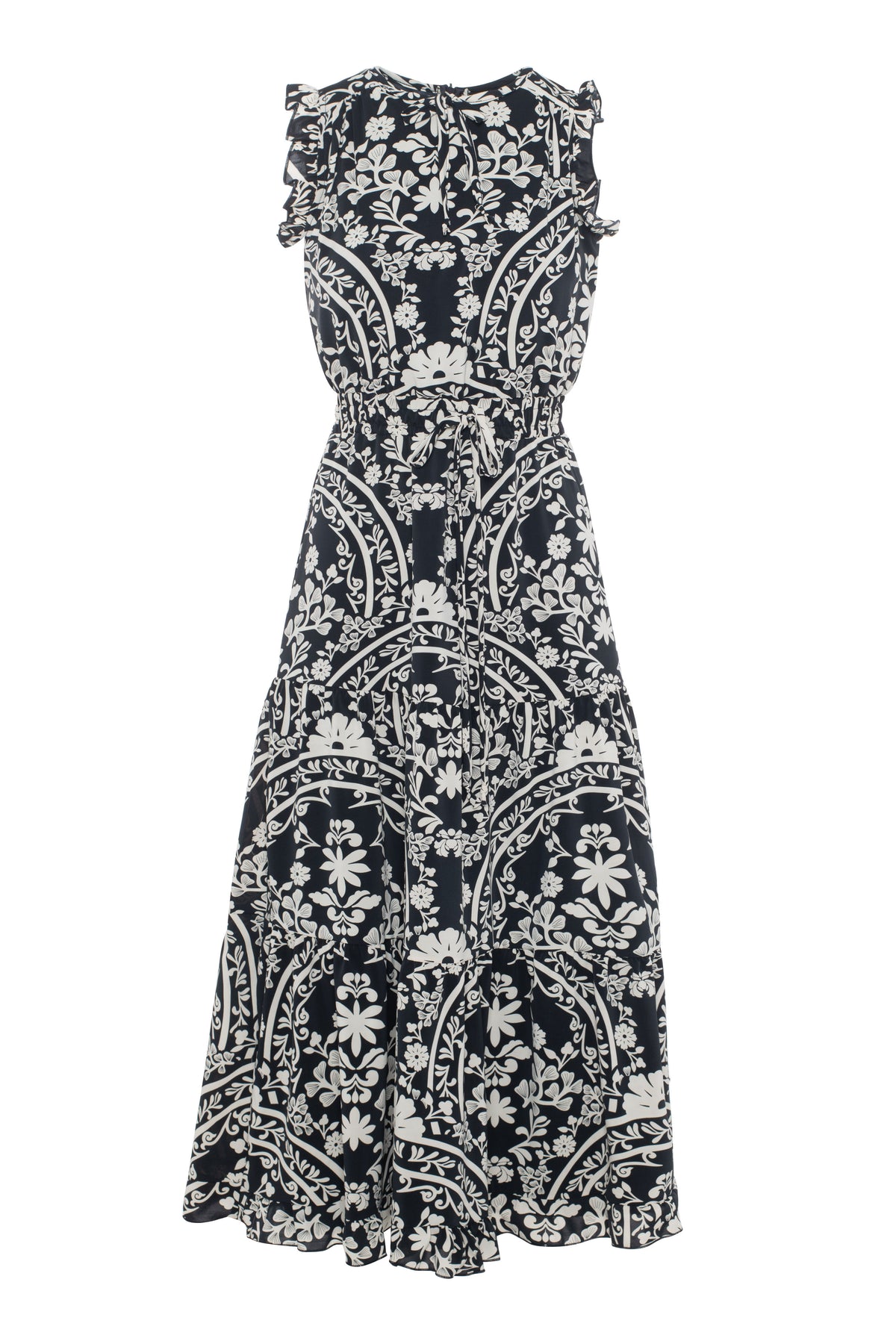Printed Smocked Waist Jumper in Black Floral by Noni