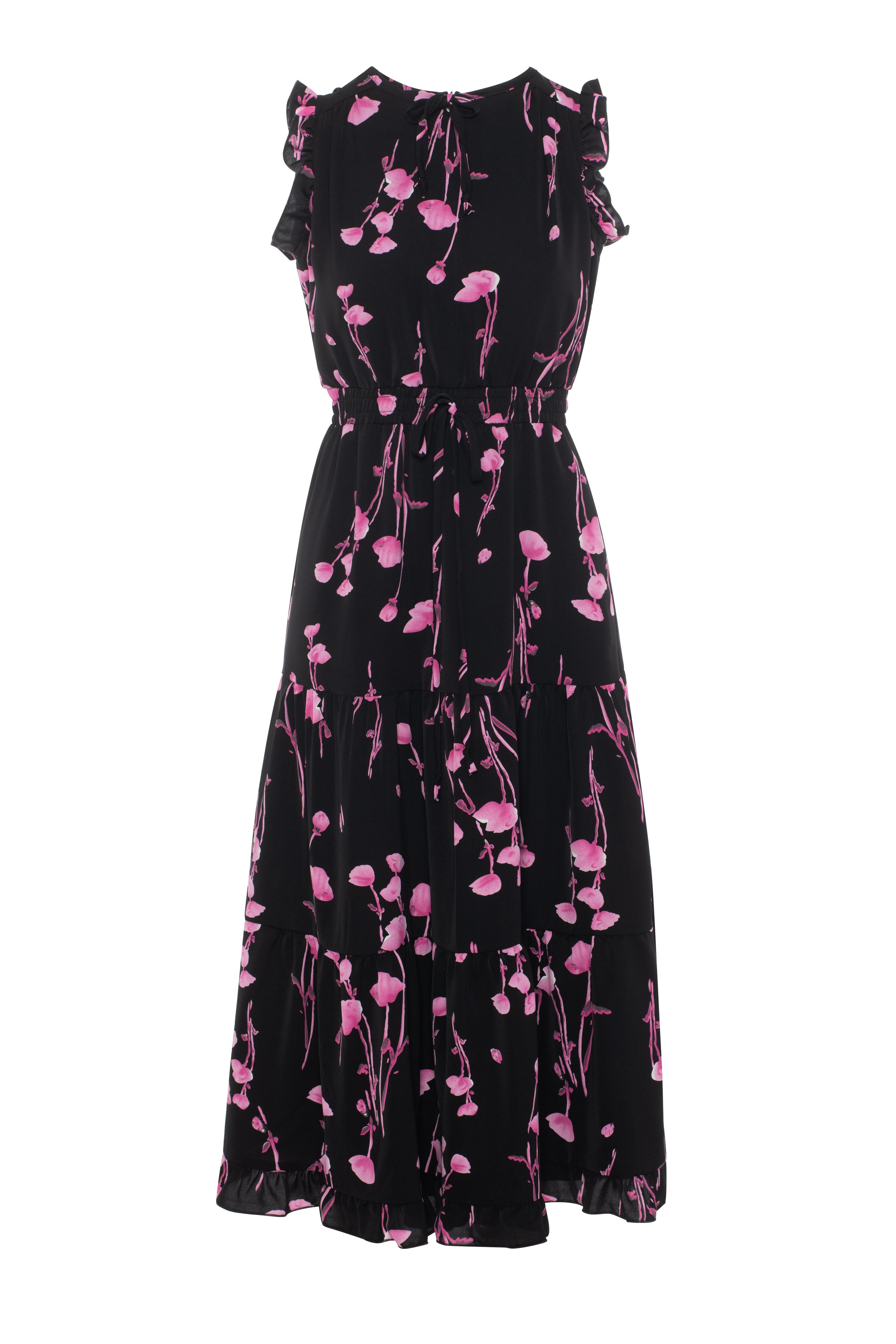 Printed Smocked Waist Jumper in pink flower by Noni