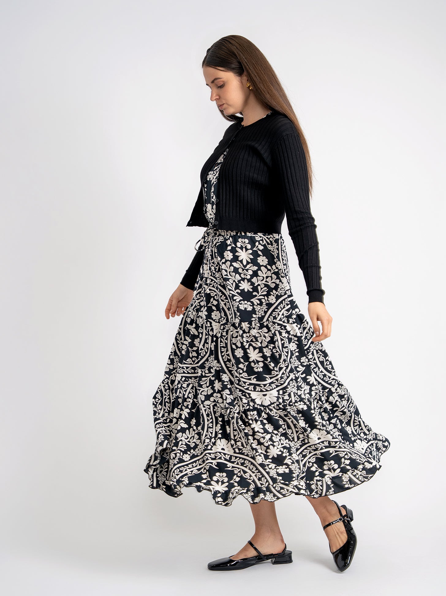 Printed Smocked Waist Jumper in by Noni