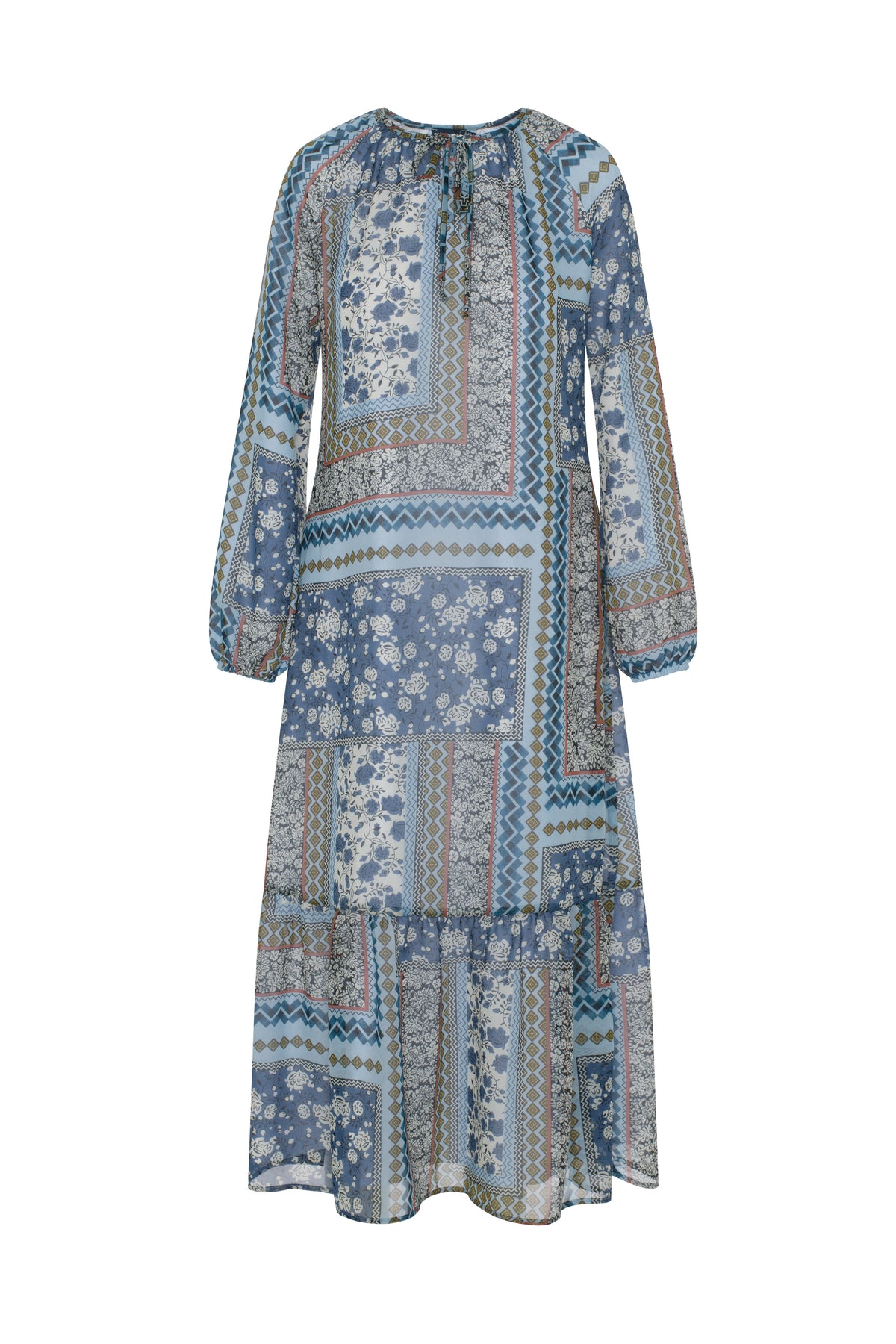 Bubble Sleeve Dress in Blue Print by Noni