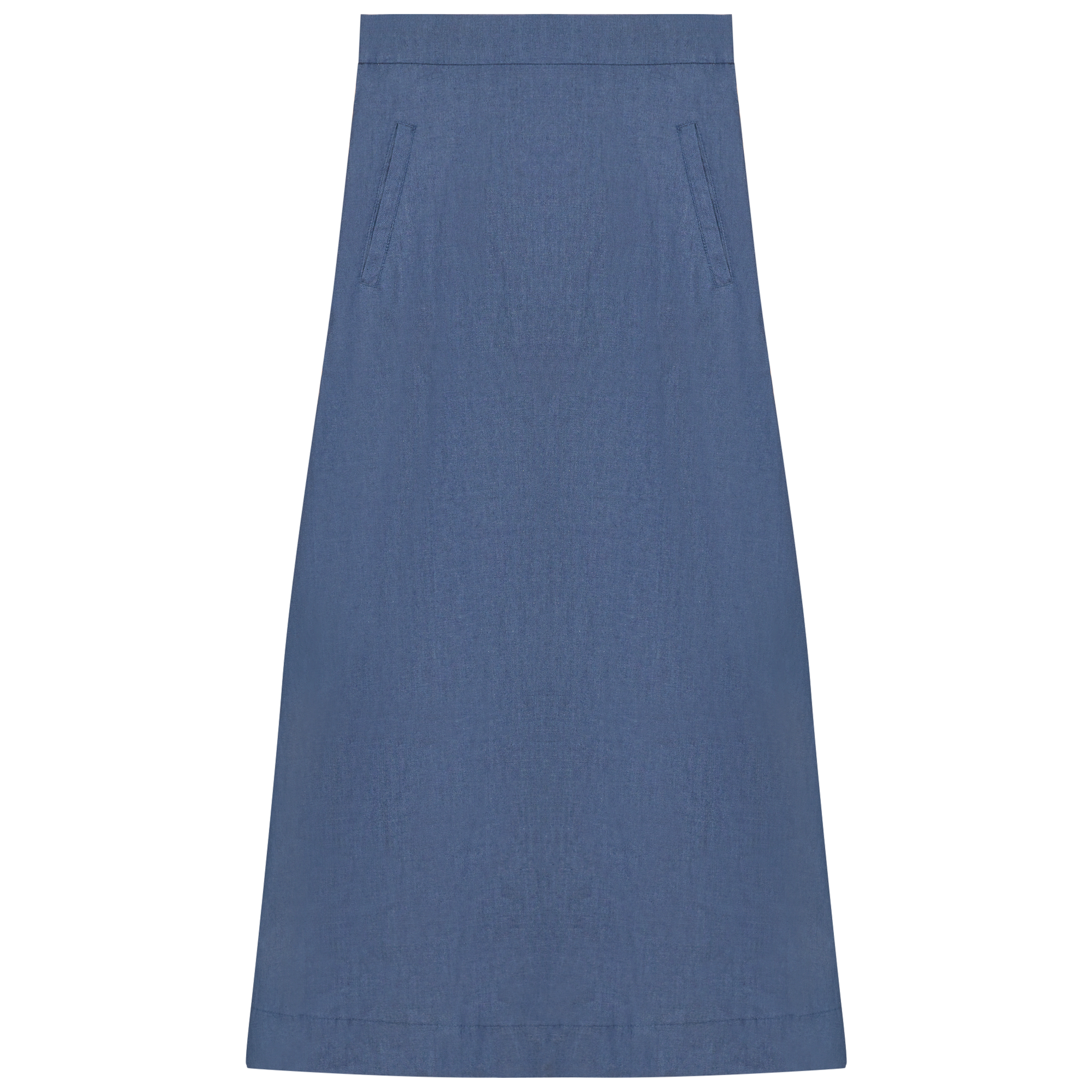 Long Denim Skirt With Pockets in Light Denim by Red Myth