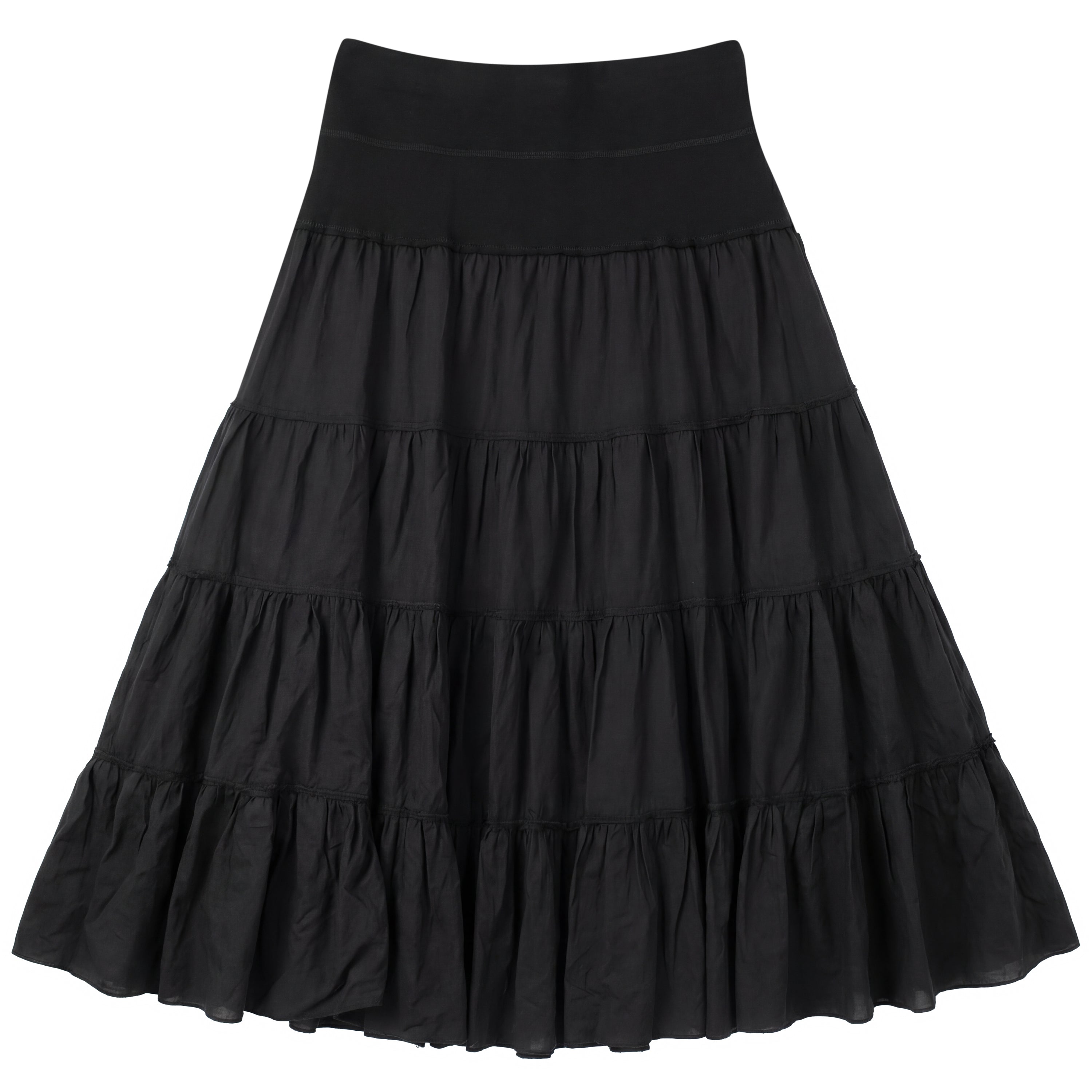 Tiered Midi Gauze Skirt in Black by Red Myth