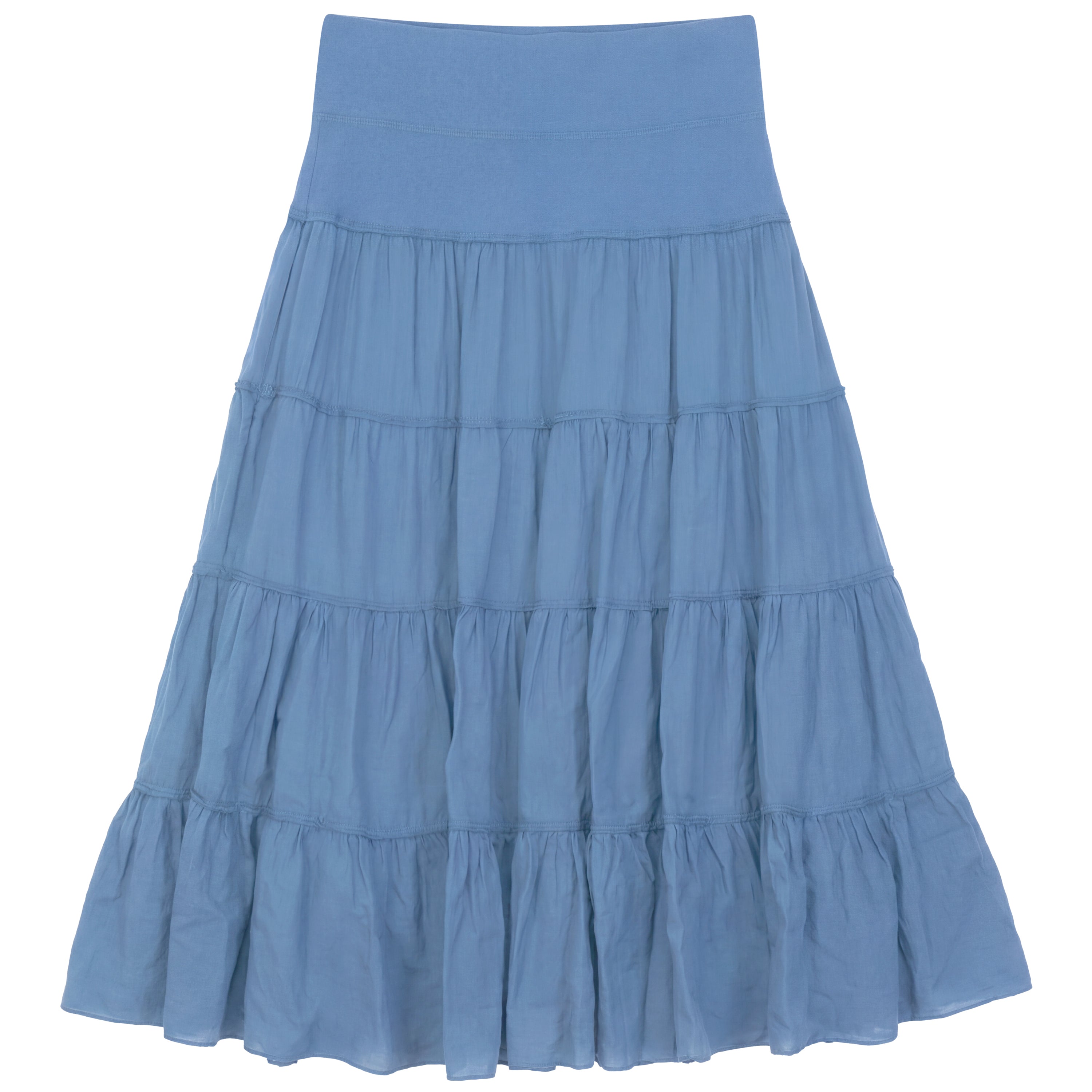 Tiered Midi Gauze Skirt in Light Denim by Red Myth