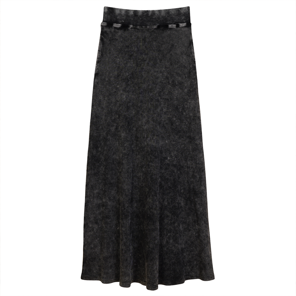 Long Denim Wash Skirt in Black Wash by QEW