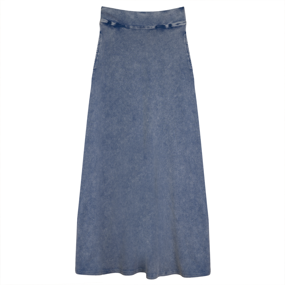 Long Denim Wash Skirt in Light Denim Wash by QEW