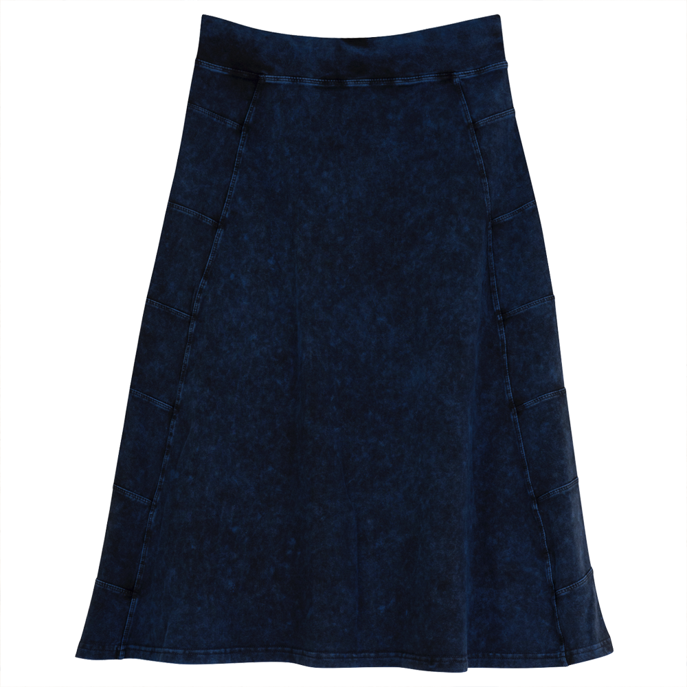 Denim Paneled Skirt in Dark Denim Wash by Red Myth