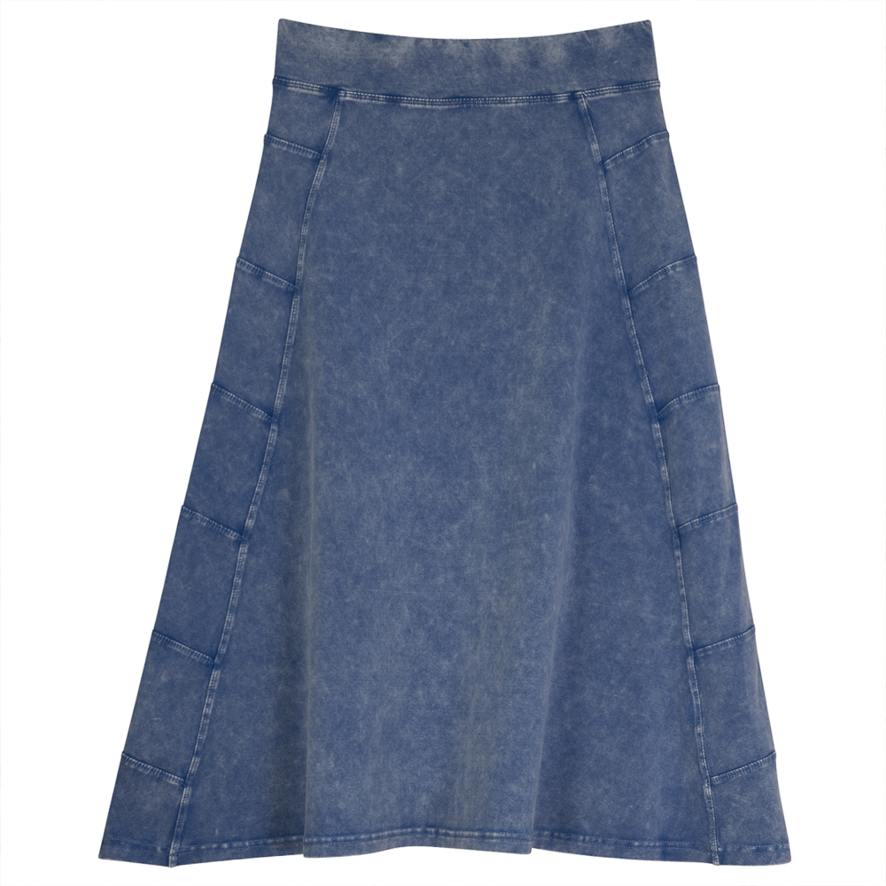 Denim Paneled Skirt in Light Denim Wash by Red Myth