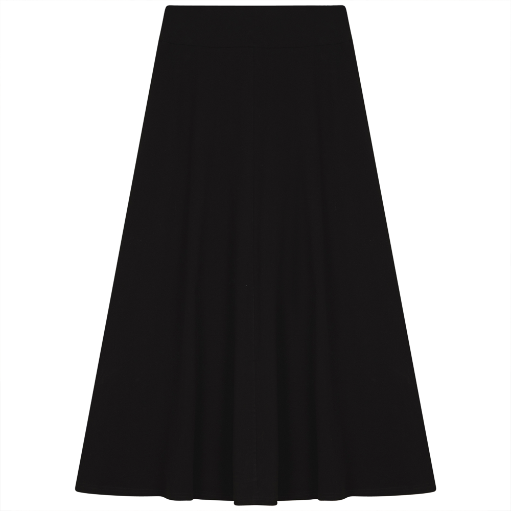 Long Pull On Rib Skirt in Black by 24/7