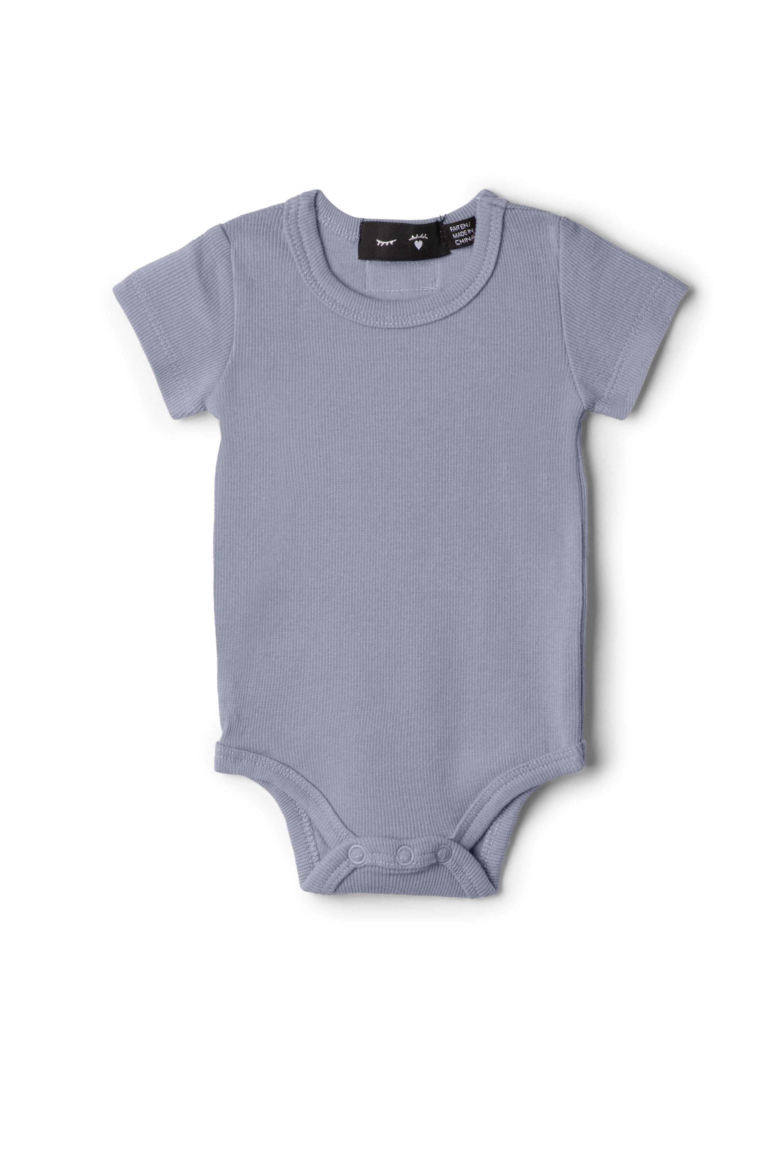 Soft Rib Baby Romper in Grey Blue by Peek a boo