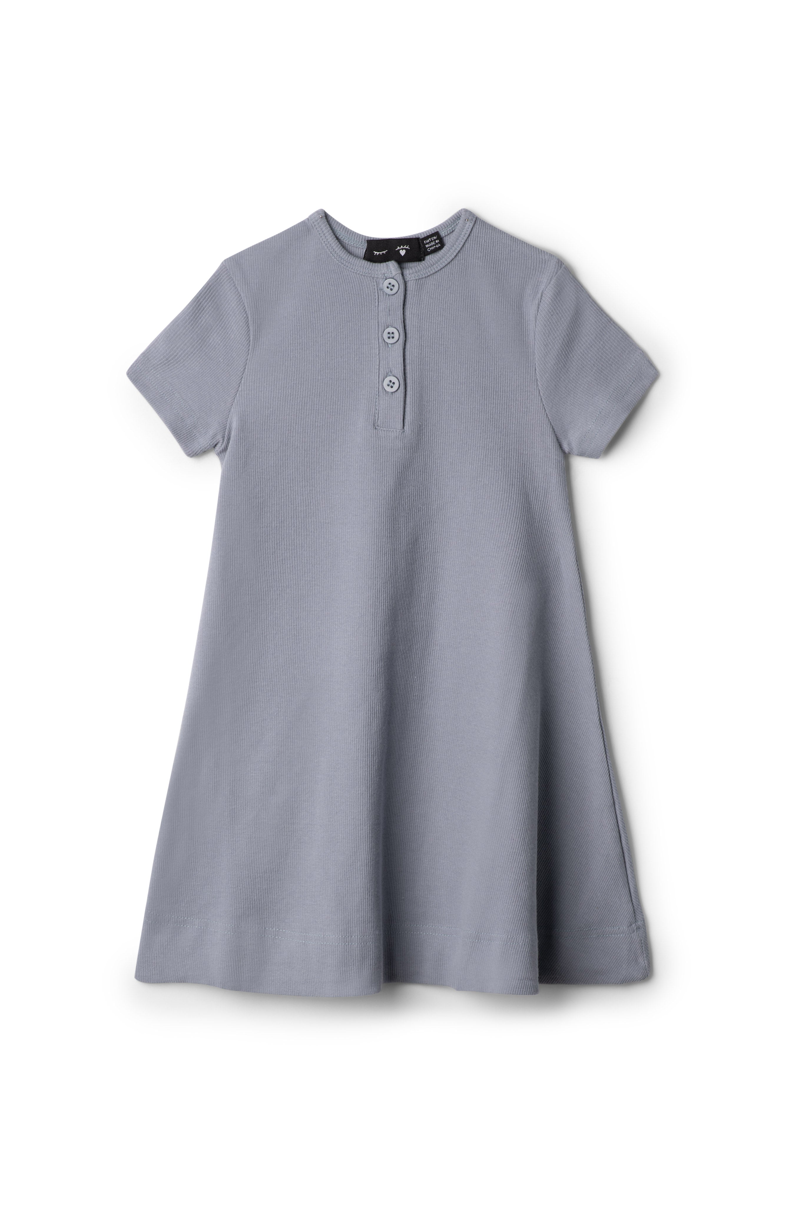 A Line Henley Dress in Grey Blue by Peek a boo