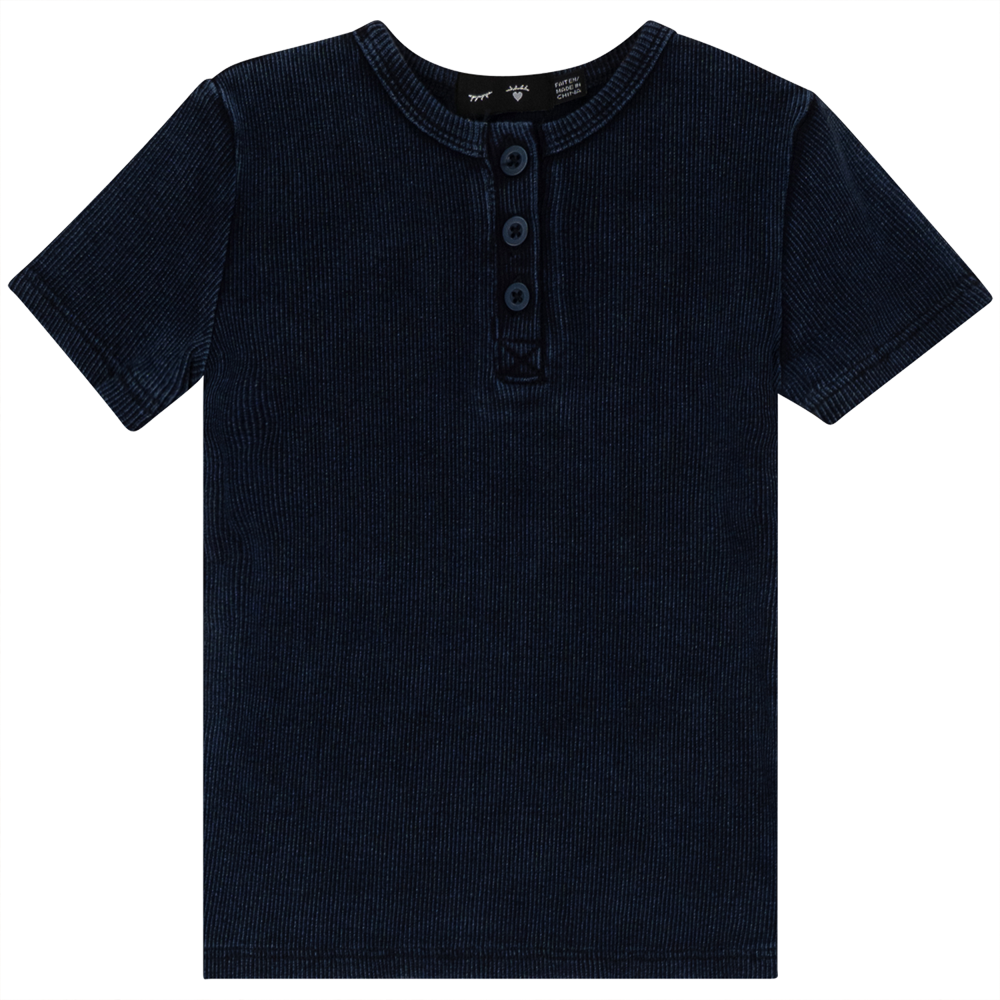 Wash Denim Henley T- Shirt in Dark Denim Wash by Peek a boo