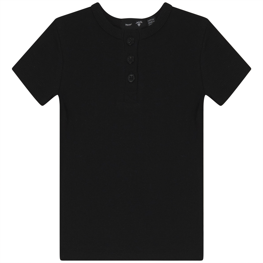Rib Henley T-Shirt in Black by Peek a boo