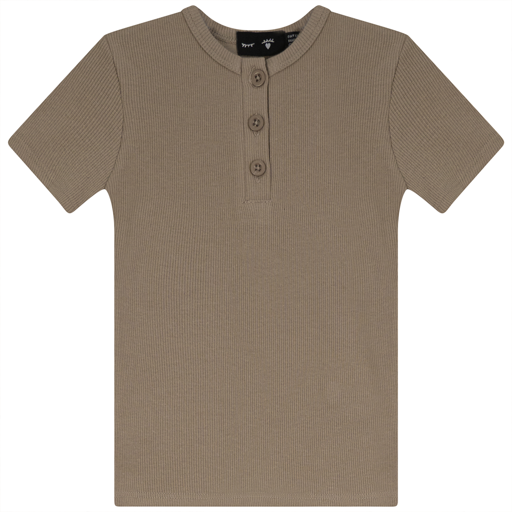 Rib Henley T-Shirt in Sand by Peek a boo